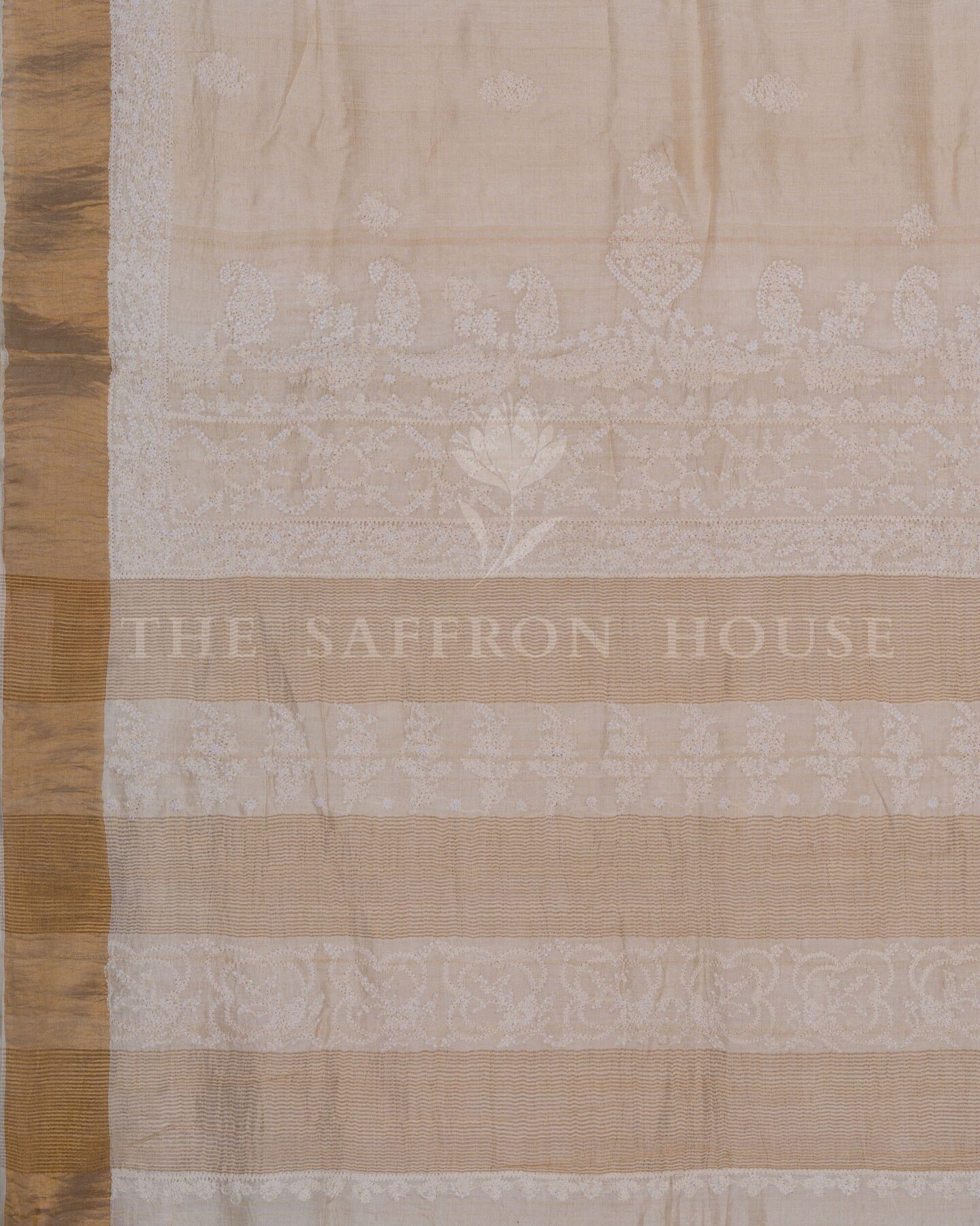 Sand Beige Chikankari Tussar Silk Saree – The Saffron House