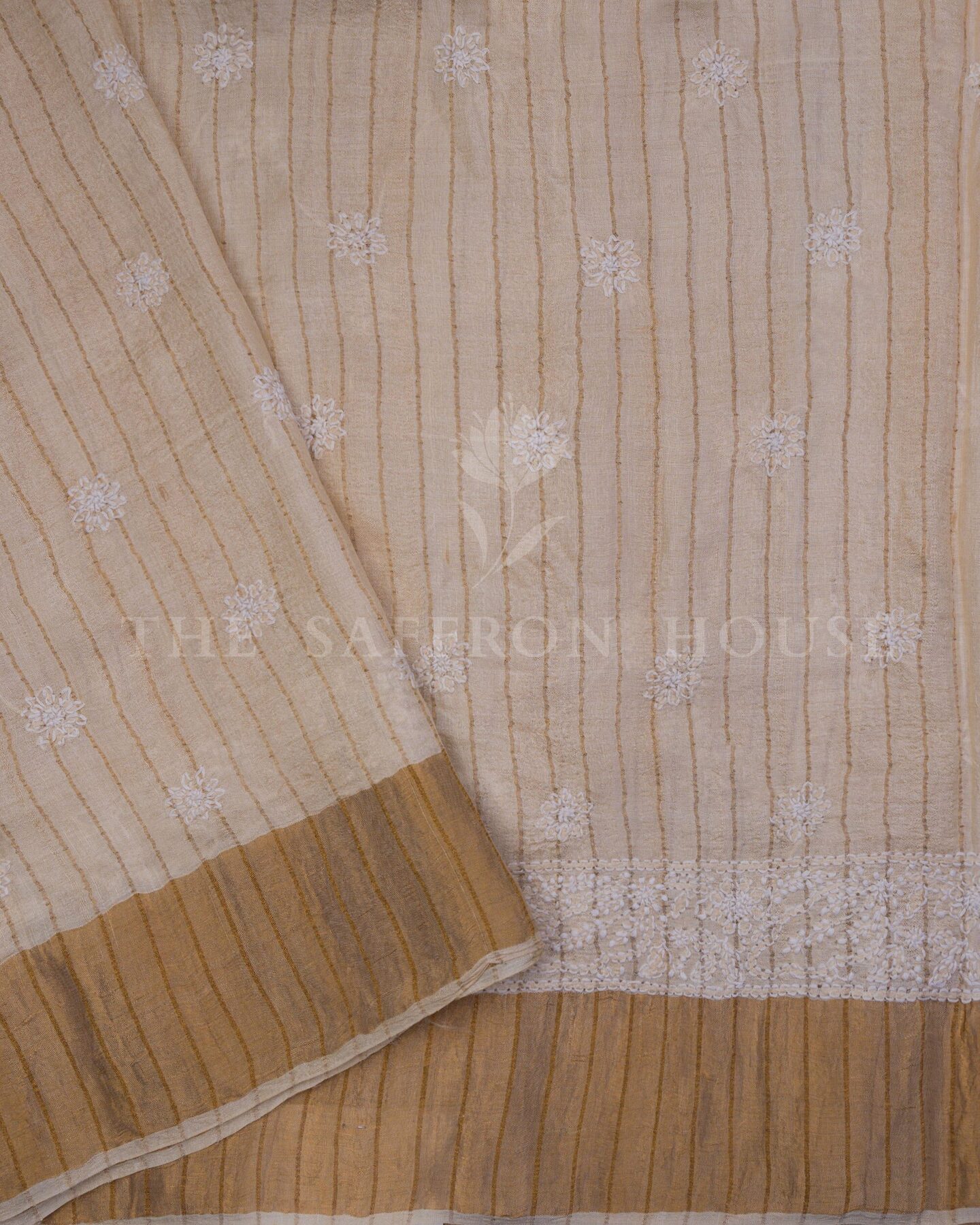 Sand Beige Chikankari Tussar Silk Saree – The Saffron House
