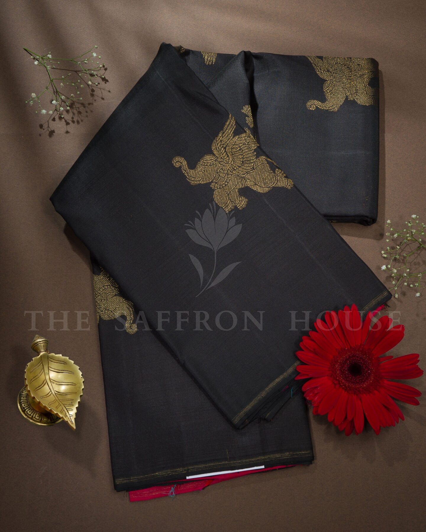 Onyx Black And Rani Pink Kanjivaram Silk Saree – The Saffron House
