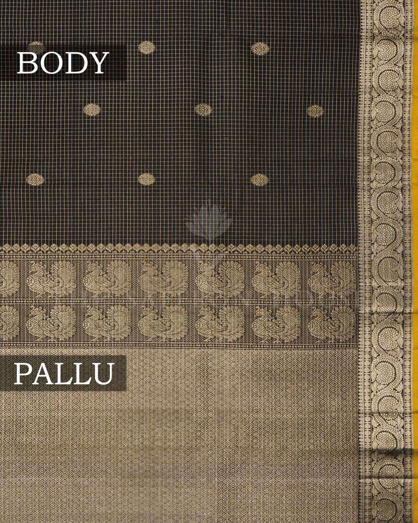 Onyx Black And Yellow Kattam Kanjivaram Silk Saree – The Saffron House