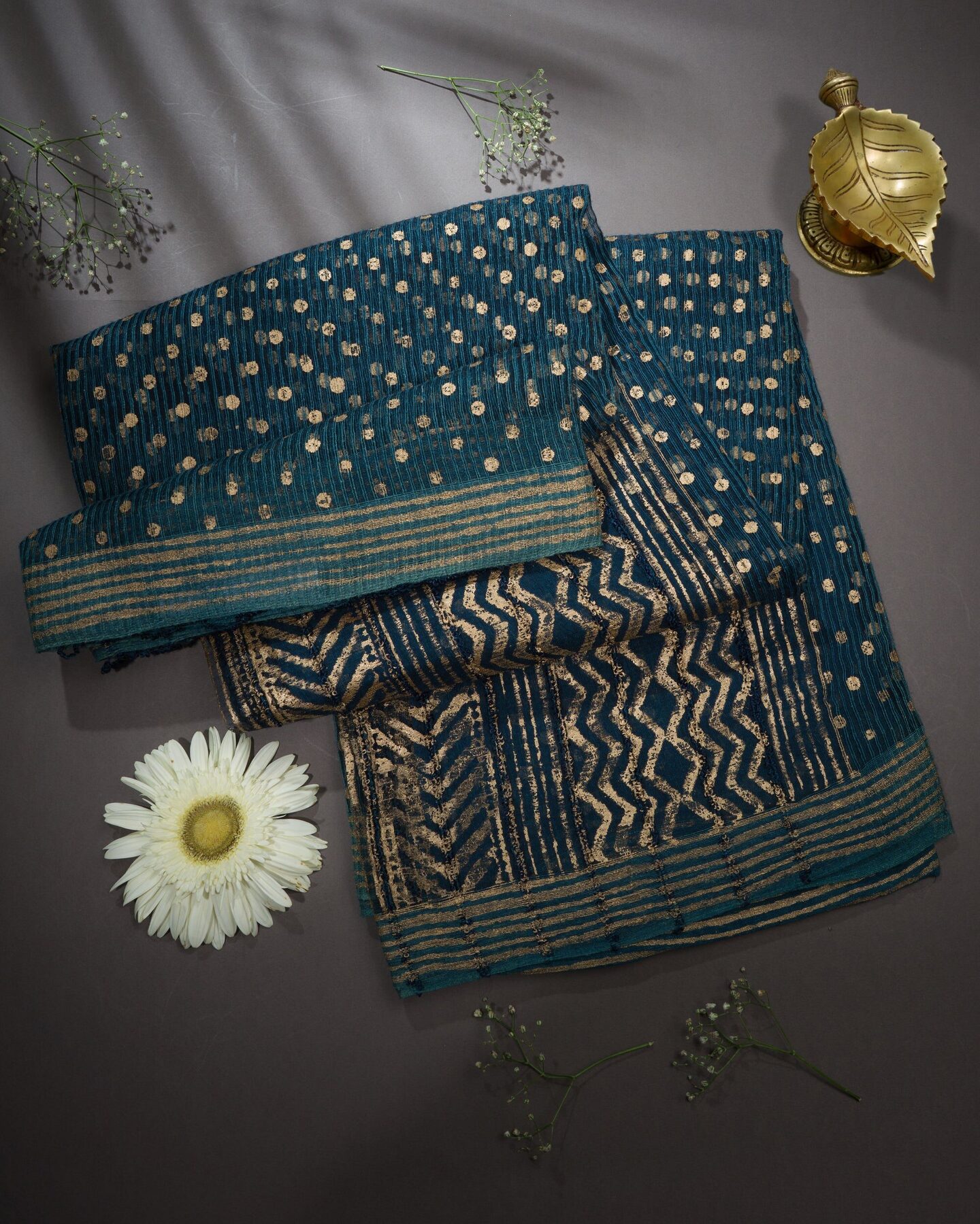 Blue Tussar Organza Saree – The Saffron House