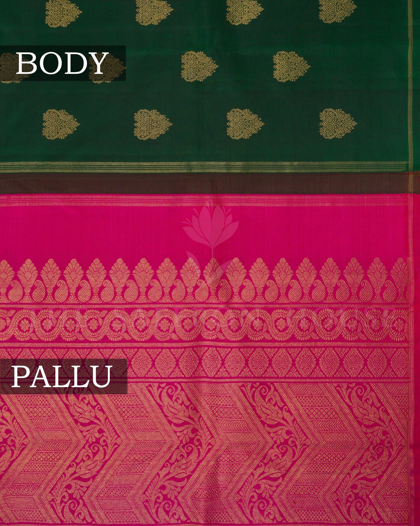Bottle Green And Rani Pink Brocade Kanjivaram Silk Saree – The Saffron House