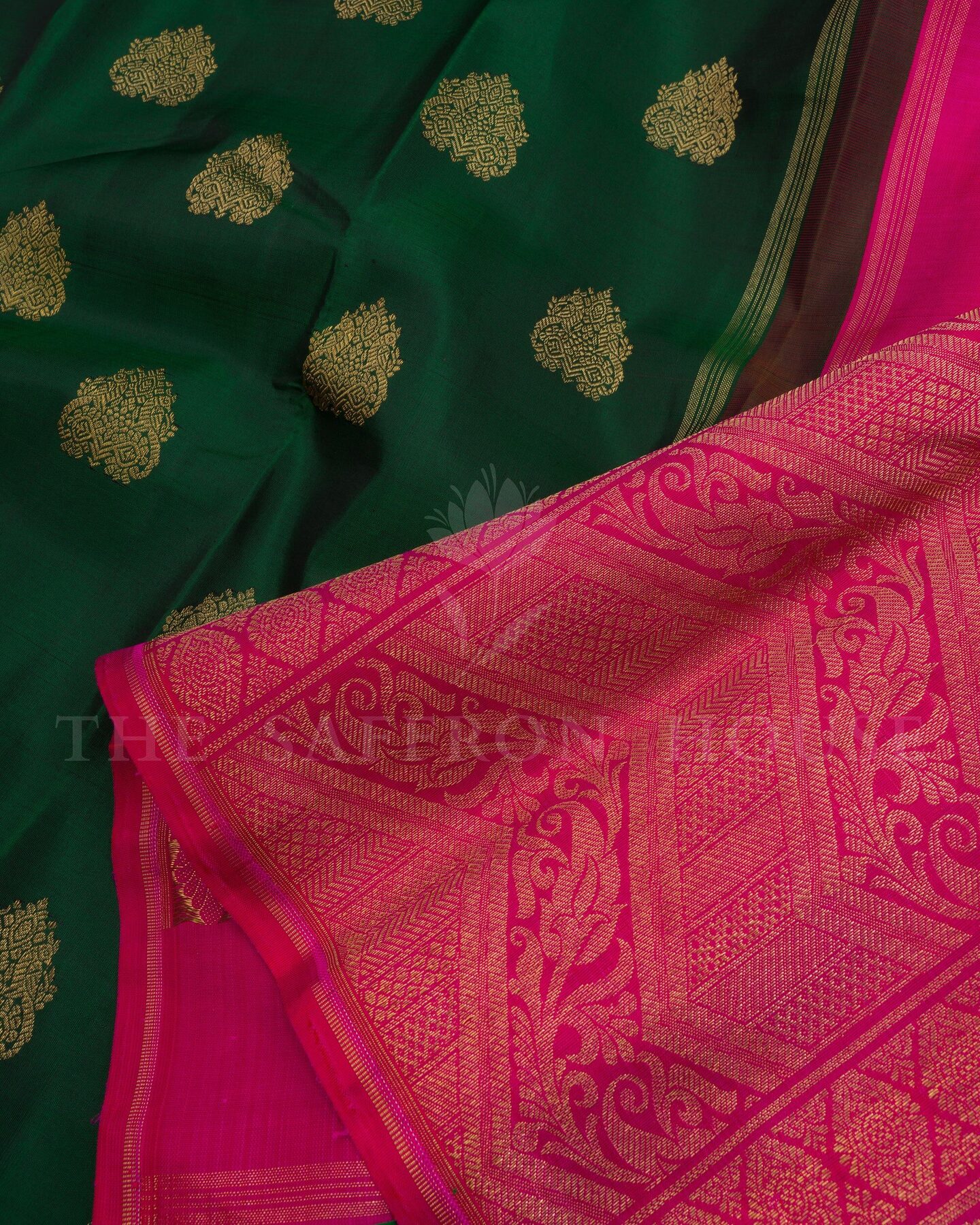 Bottle Green And Rani Pink Brocade Kanjivaram Silk Saree – The Saffron House