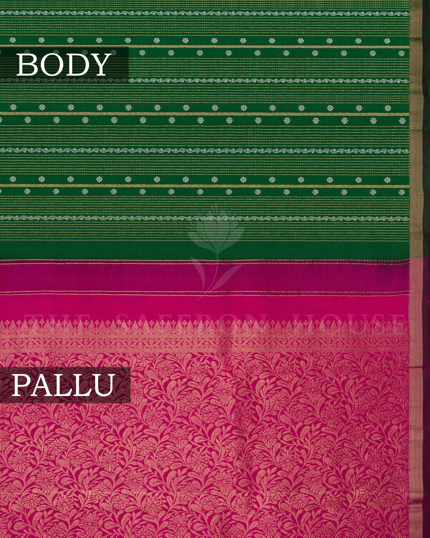 Magenta Pink And Bottle Green Kattam Kanjivaram Silk Saree – The Saffron House