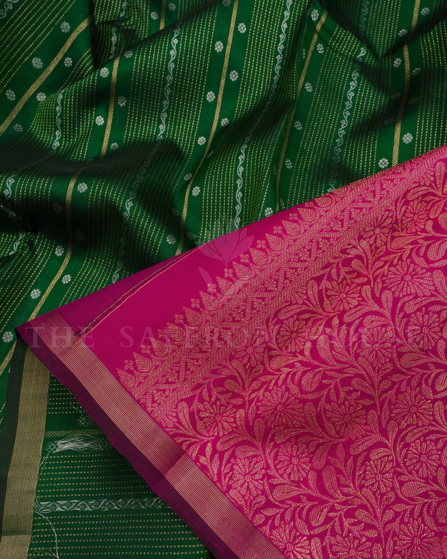 Magenta Pink And Bottle Green Kattam Kanjivaram Silk Saree – The Saffron House
