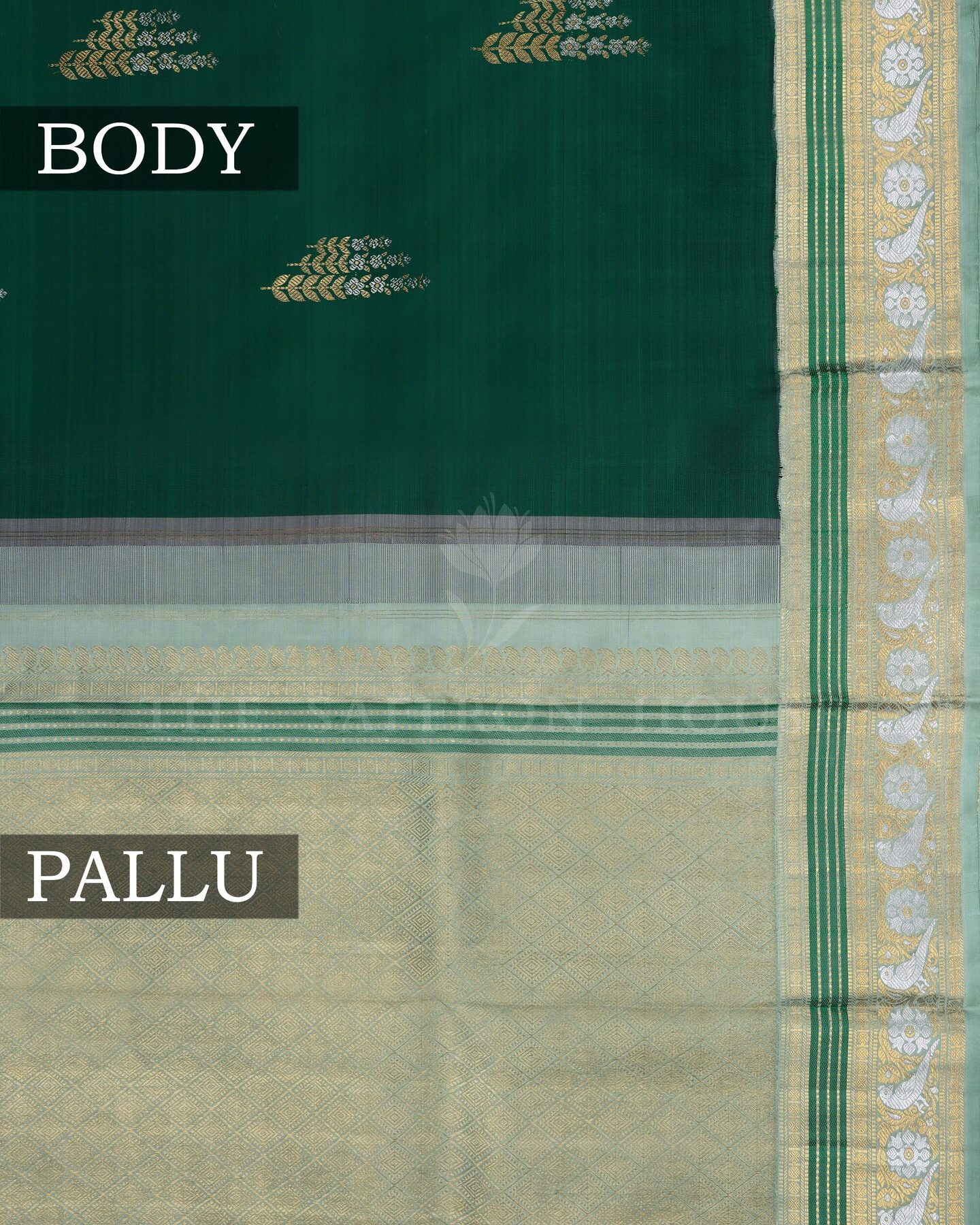 Bottle Green And Mint Brocade Kanjivaram Silk Saree – The Saffron House