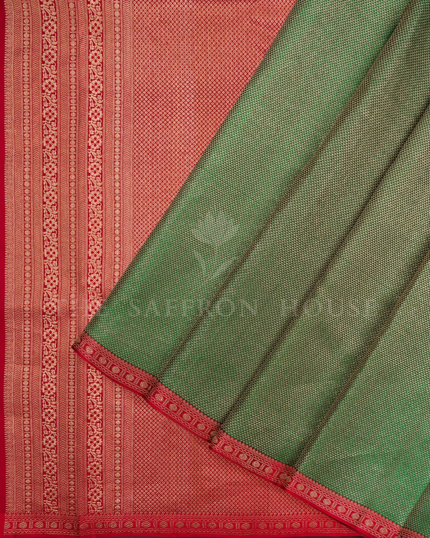 Bottle Green And Red Korvai Kanjivaram Silk Saree – The Saffron House