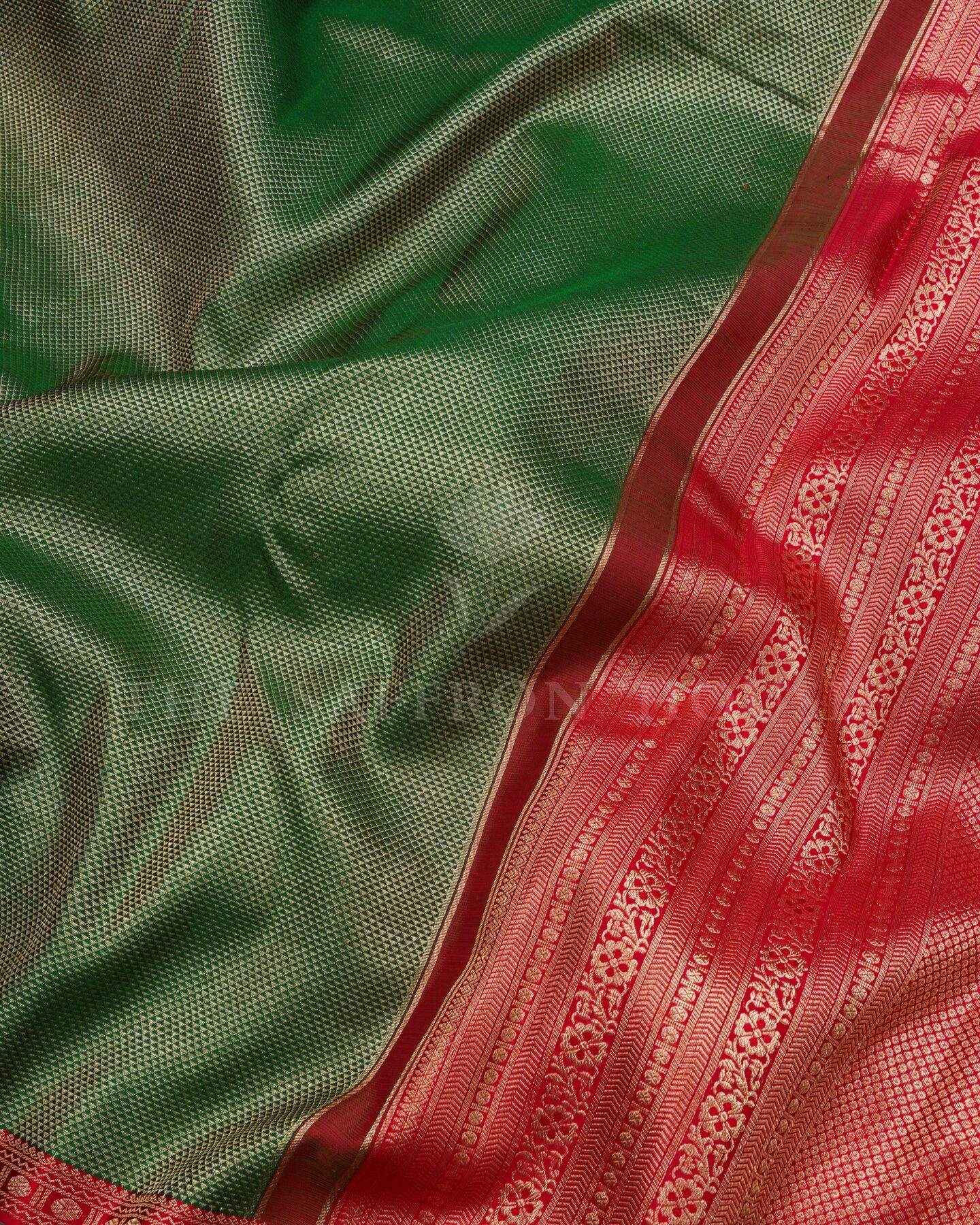 Bottle Green And Red Korvai Kanjivaram Silk Saree – The Saffron House