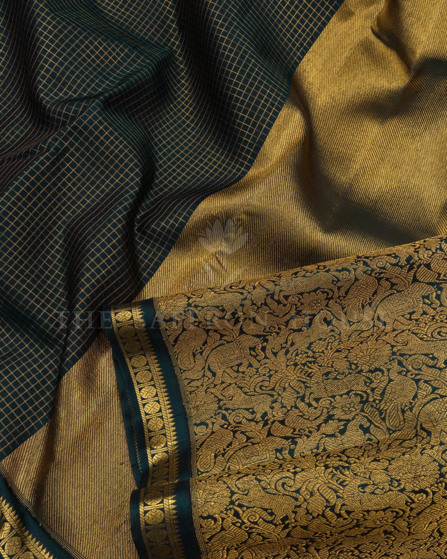 Bottle Green Kattam Kanjivaram Silk Saree – The Saffron House
