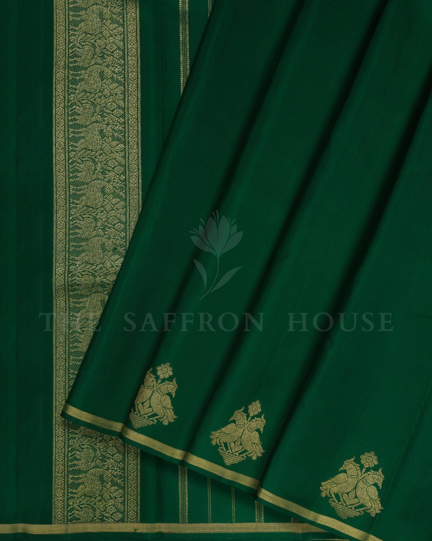 Bottle Green Kanjivaram Silk Saree – The Saffron House