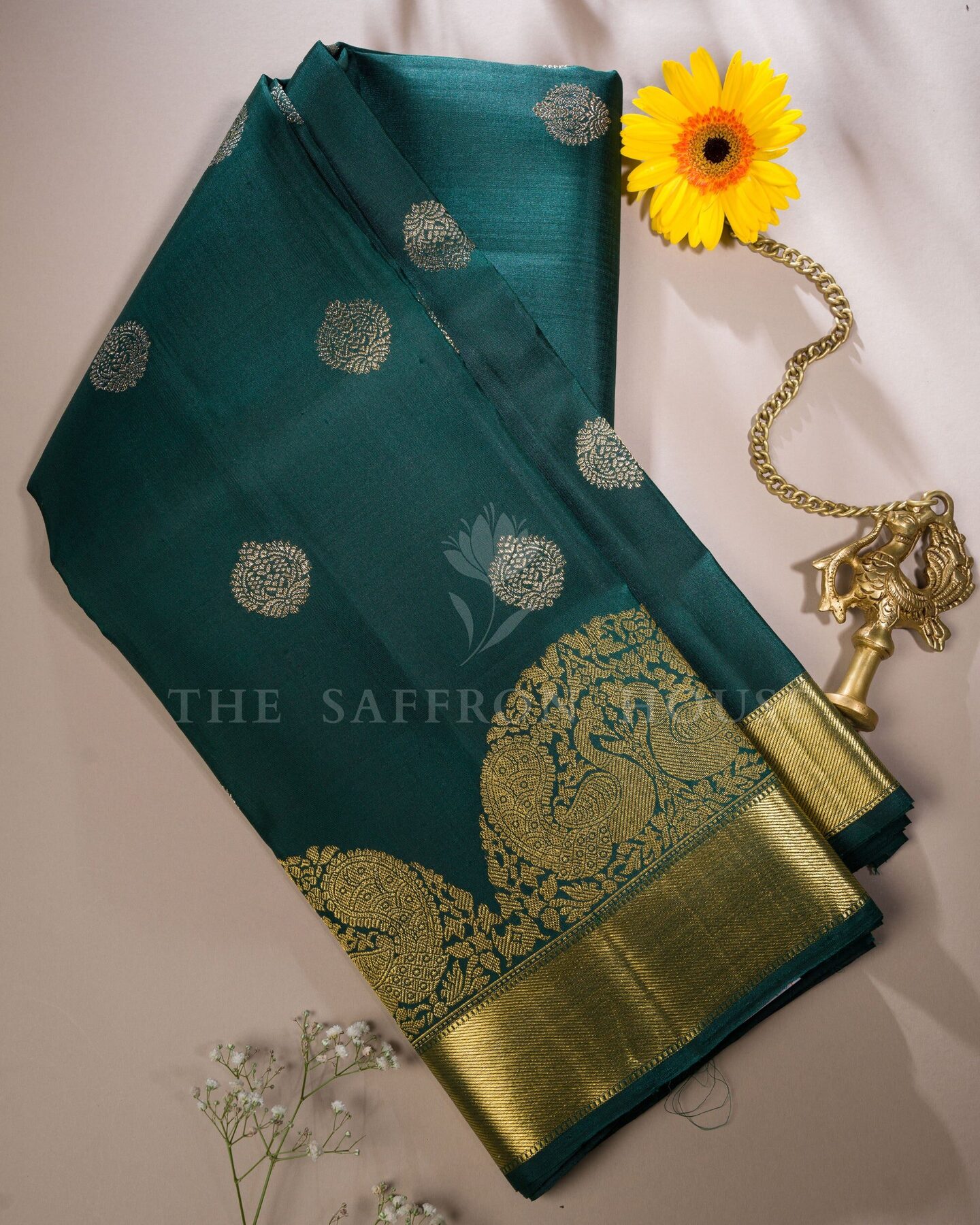 Green And Bottle Green Korvai Kanjivaram Silk Saree – The Saffron House