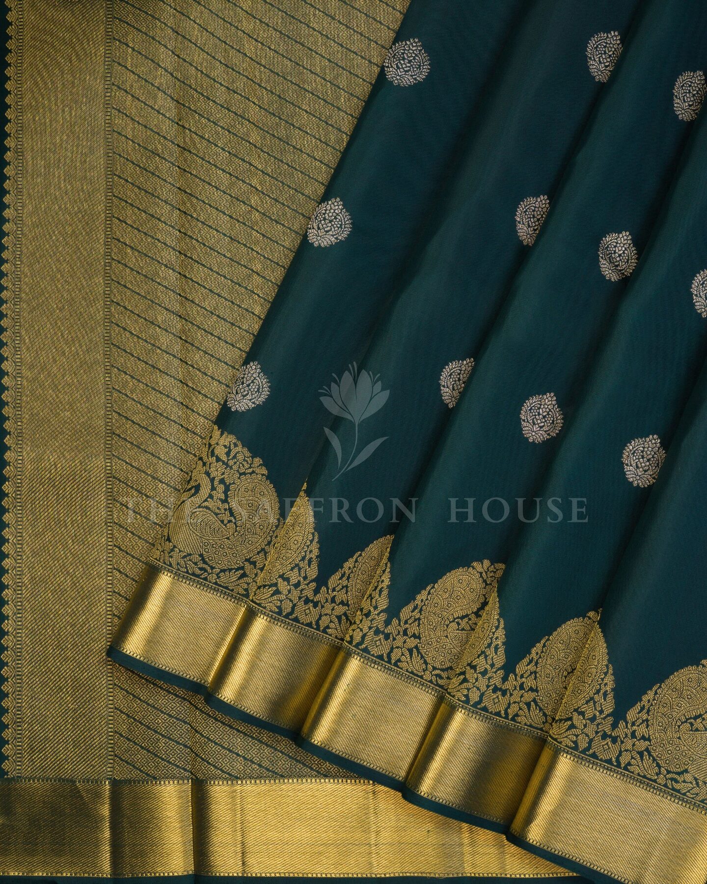 Green And Bottle Green Korvai Kanjivaram Silk Saree – The Saffron House