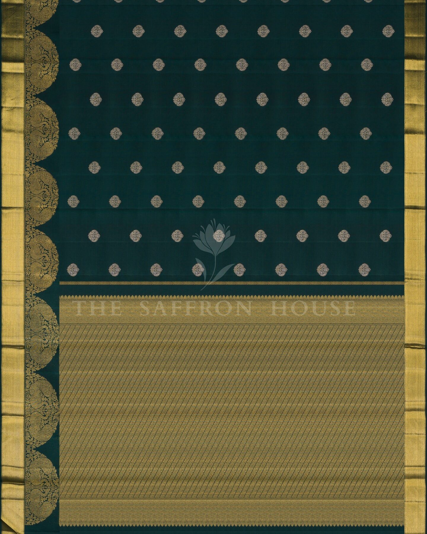 Green And Bottle Green Korvai Kanjivaram Silk Saree – The Saffron House