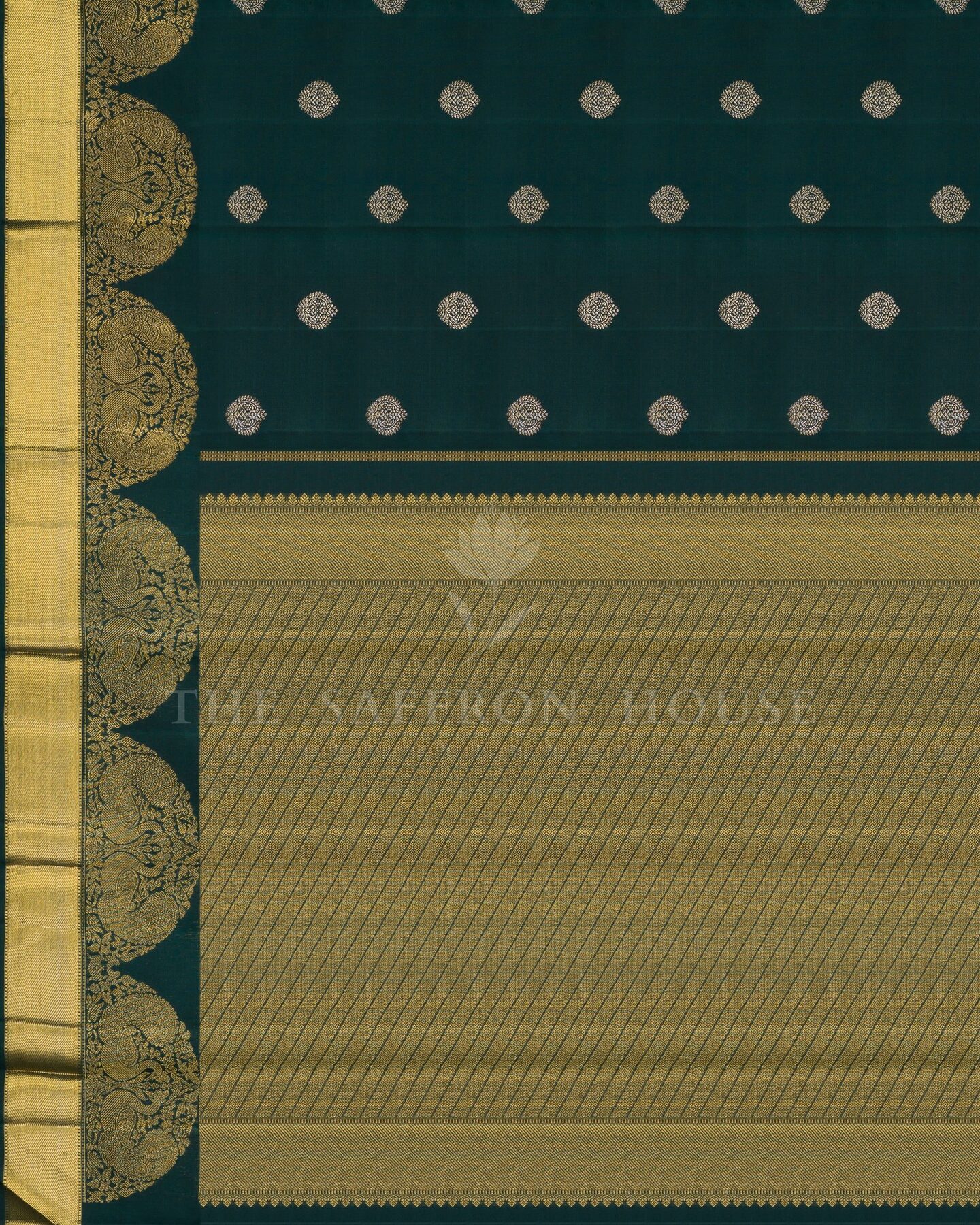 Green And Bottle Green Korvai Kanjivaram Silk Saree – The Saffron House