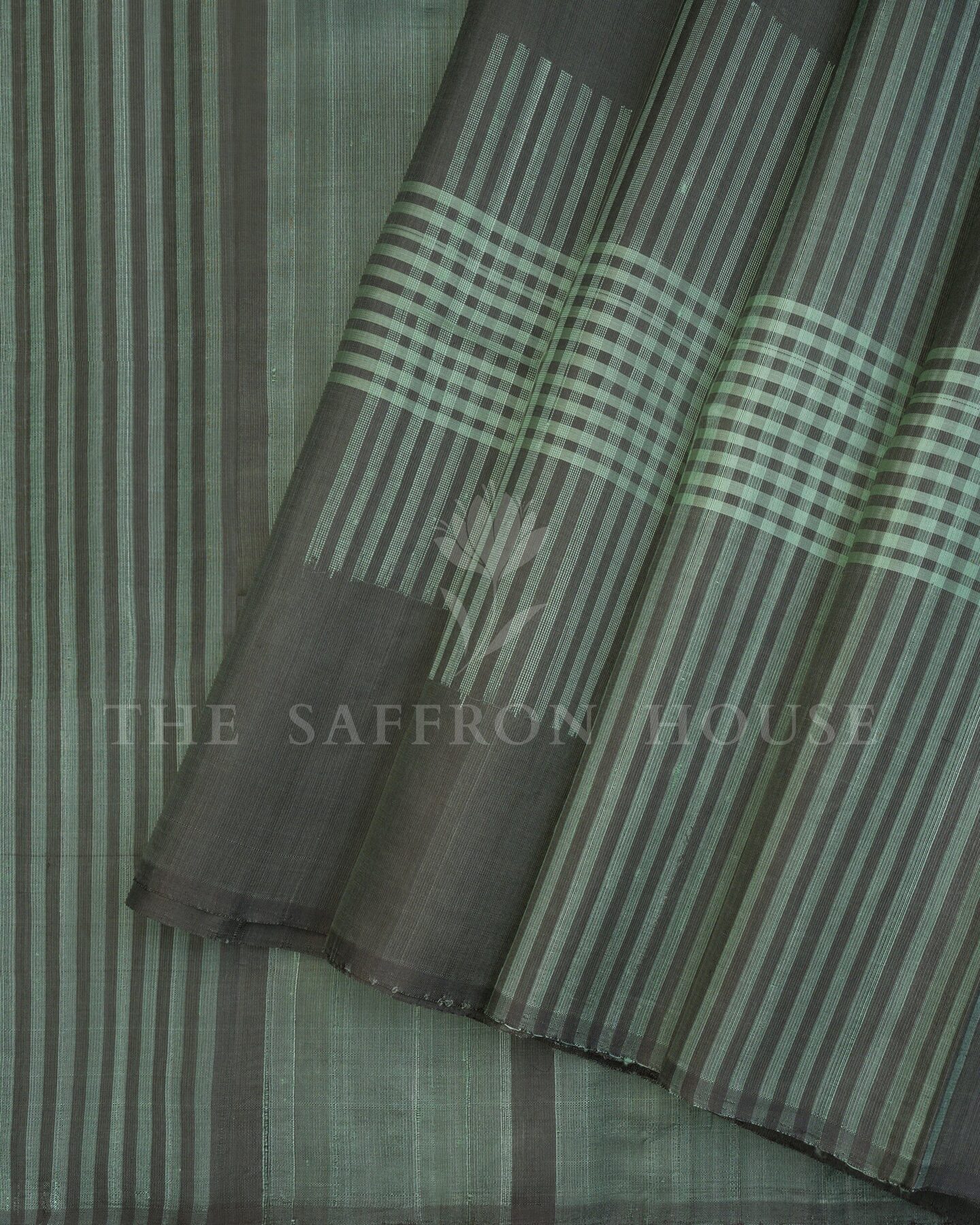 Onyx Black And Sea Green Eri Silk Saree – The Saffron House