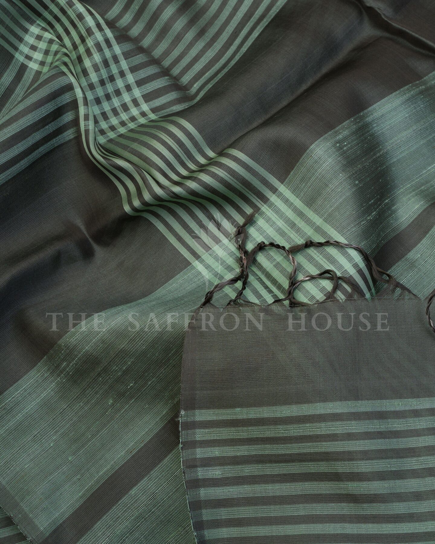 Onyx Black And Sea Green Eri Silk Saree – The Saffron House