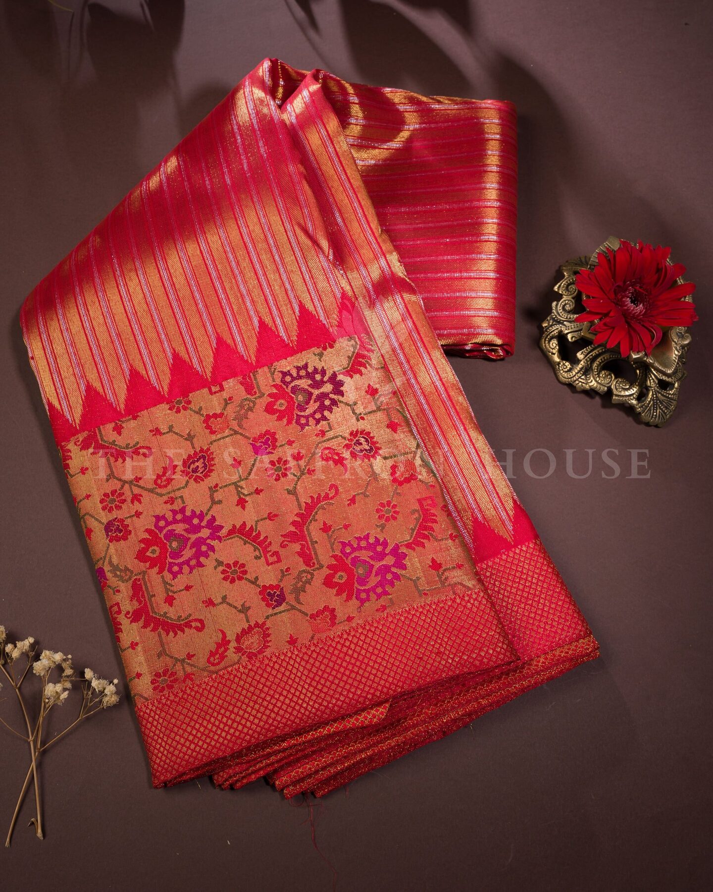 Chilli Red Kattam Kanjivaram Silk Saree – The Saffron House