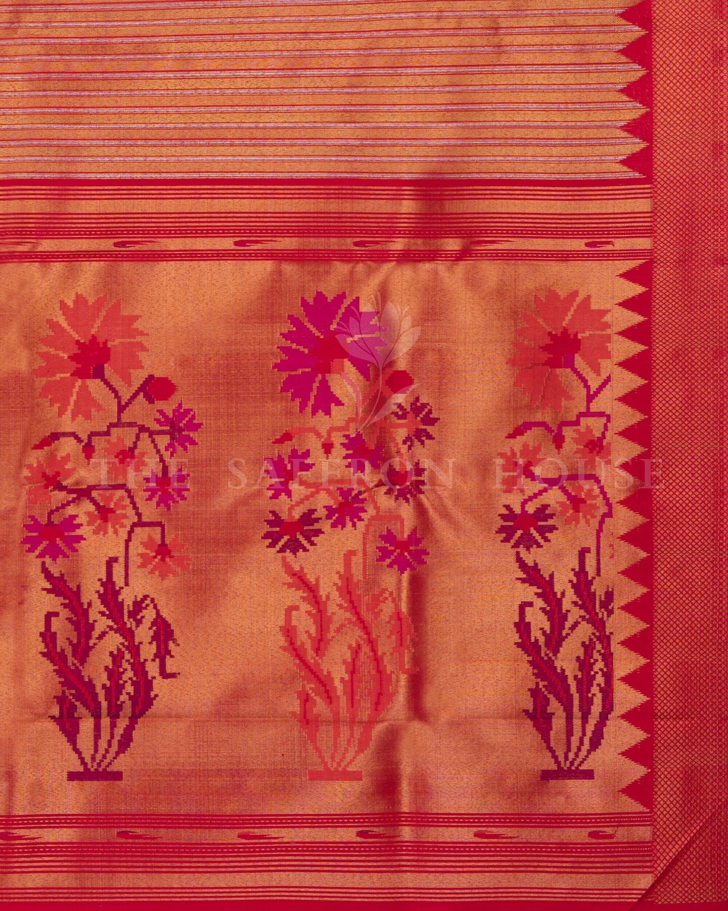Chilli Red Kattam Kanjivaram Silk Saree – The Saffron House