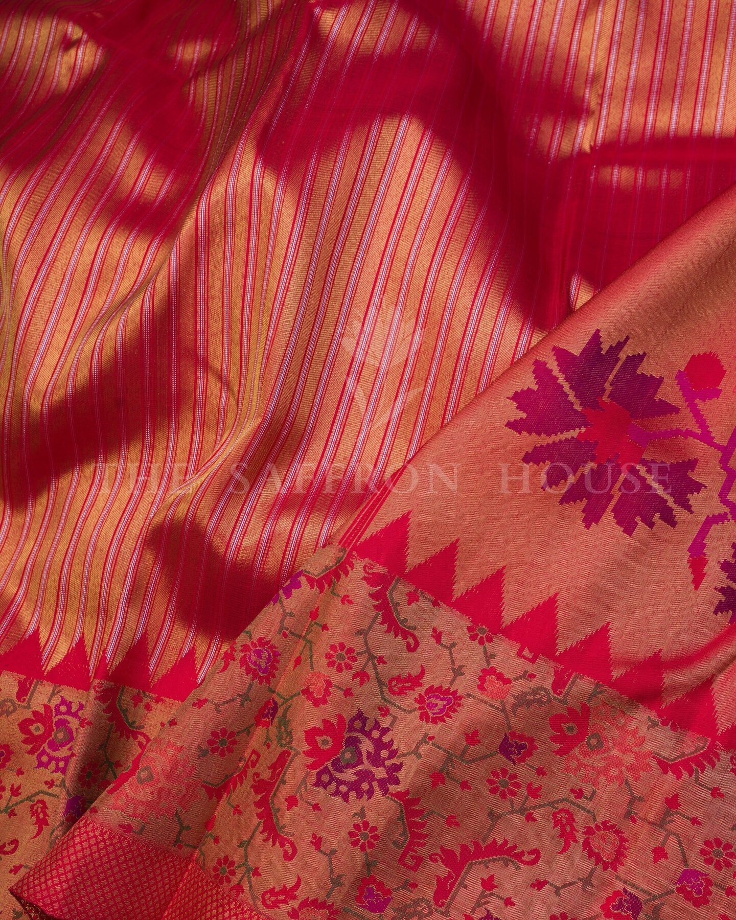 Chilli Red Kattam Kanjivaram Silk Saree – The Saffron House