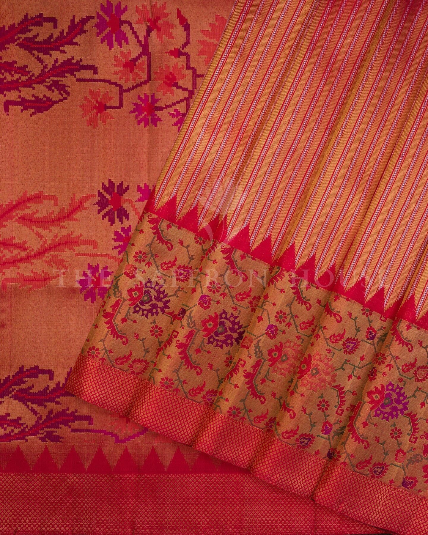 Chilli Red Kattam Kanjivaram Silk Saree – The Saffron House