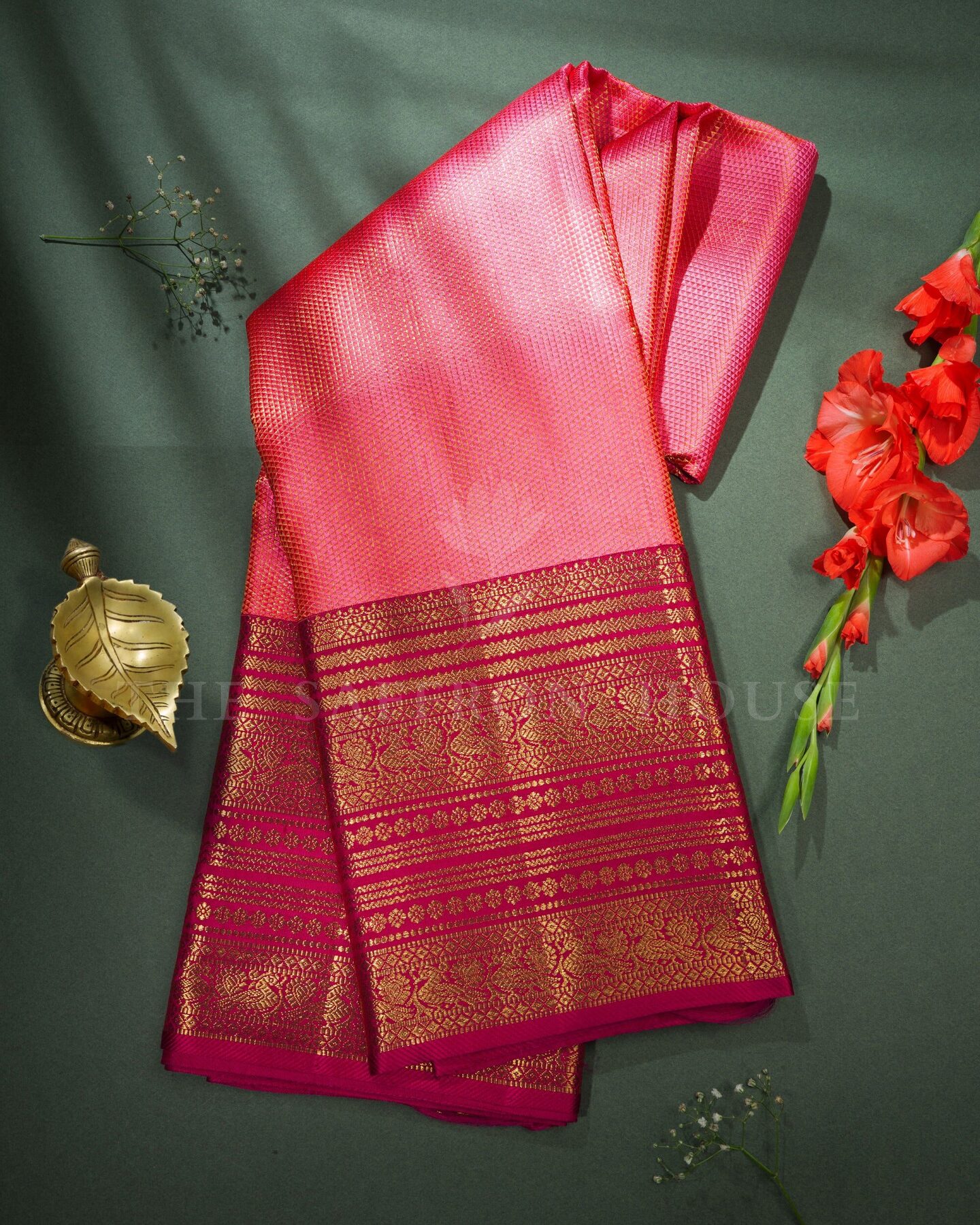 Magenta And Coral Pink Brocade Kanjivaram Silk Saree – The Saffron House