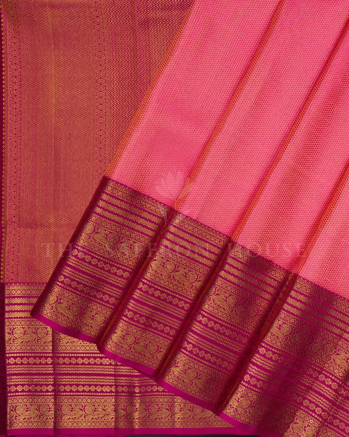 Magenta And Coral Pink Brocade Kanjivaram Silk Saree – The Saffron House