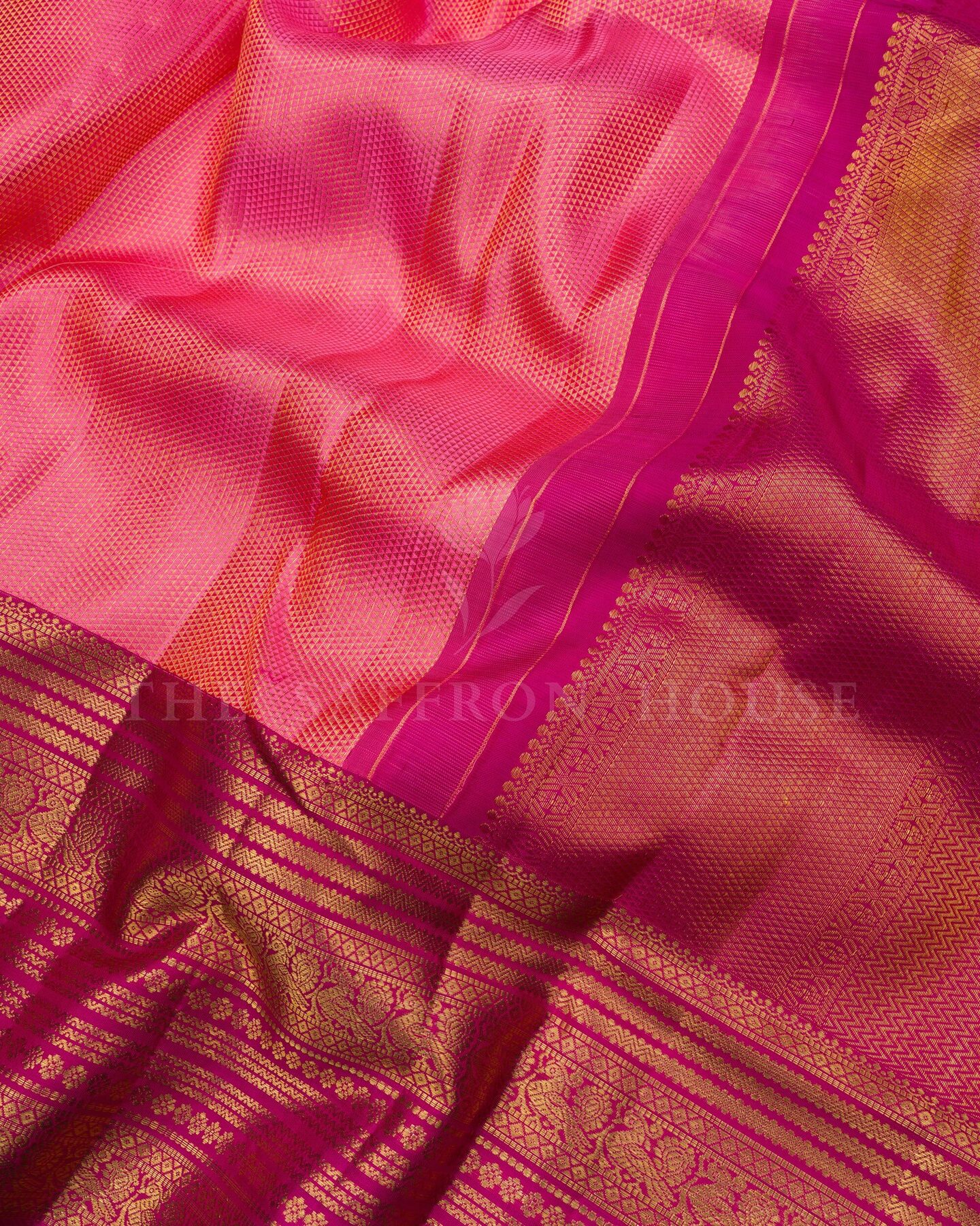 Magenta And Coral Pink Brocade Kanjivaram Silk Saree – The Saffron House