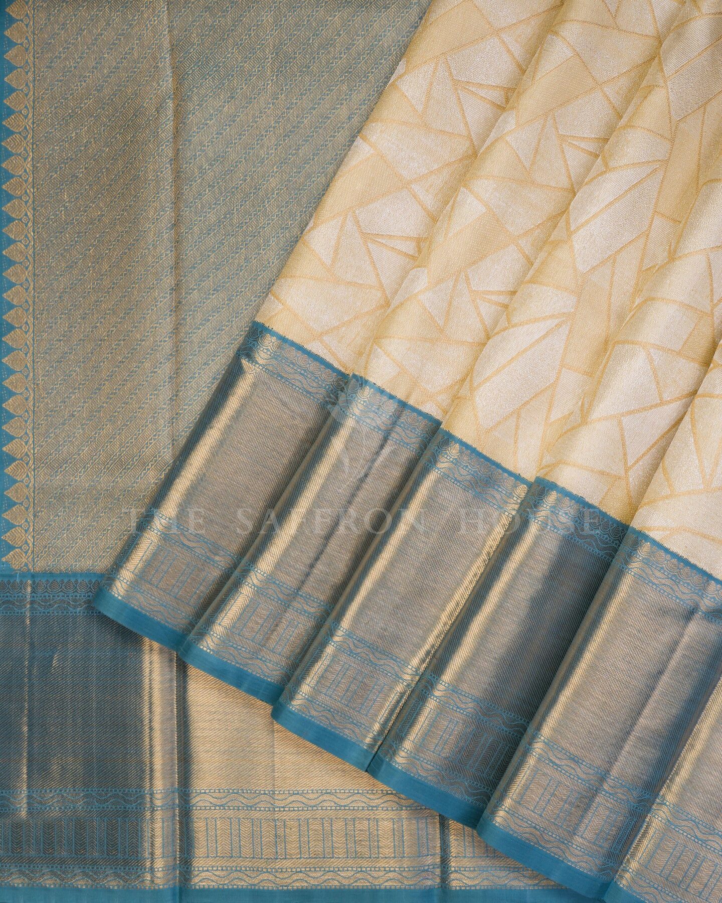 Ivory Cream And Sand Beige Korvai Kanjivaram Silk Saree – The Saffron House