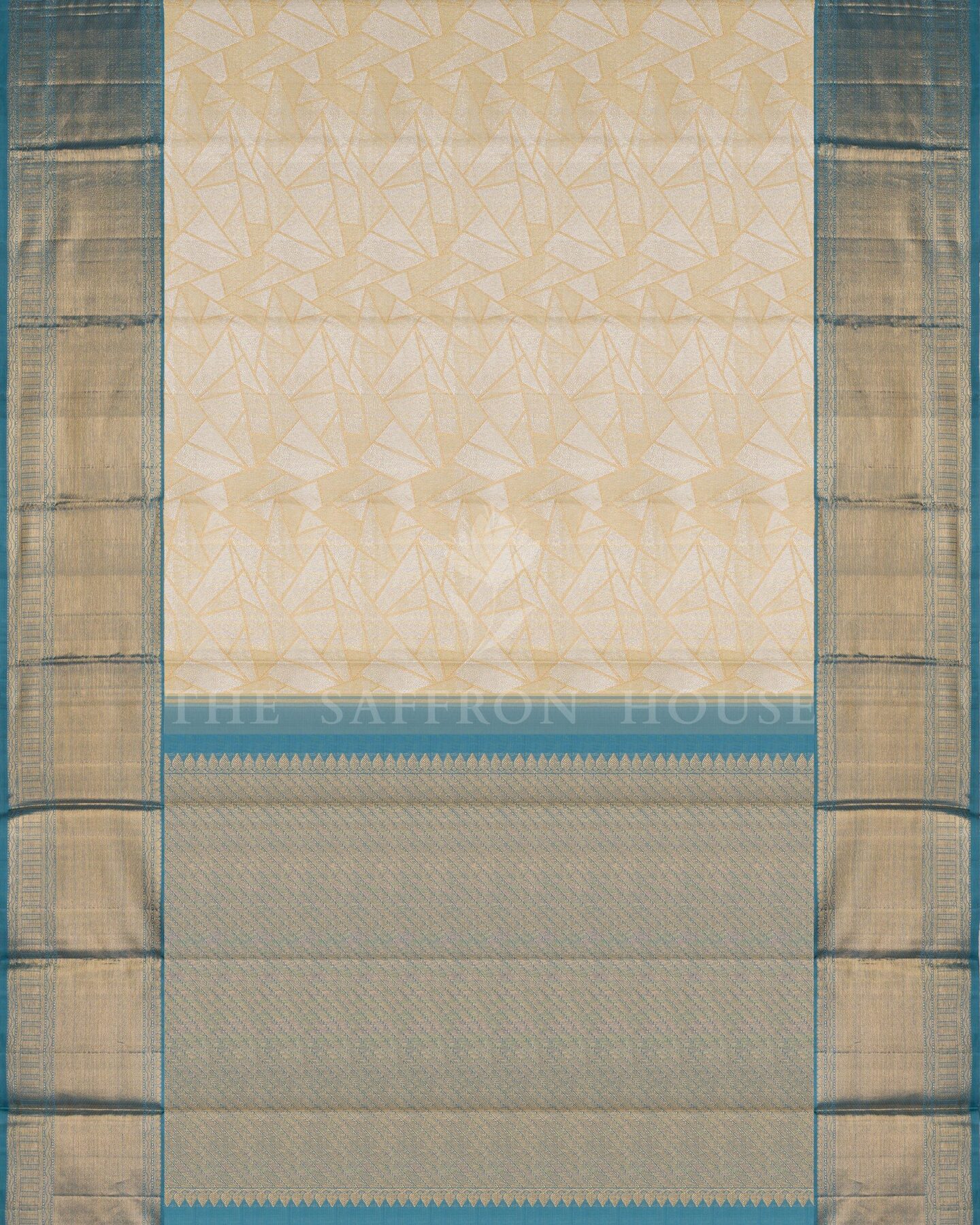 Ivory Cream And Sand Beige Korvai Kanjivaram Silk Saree – The Saffron House