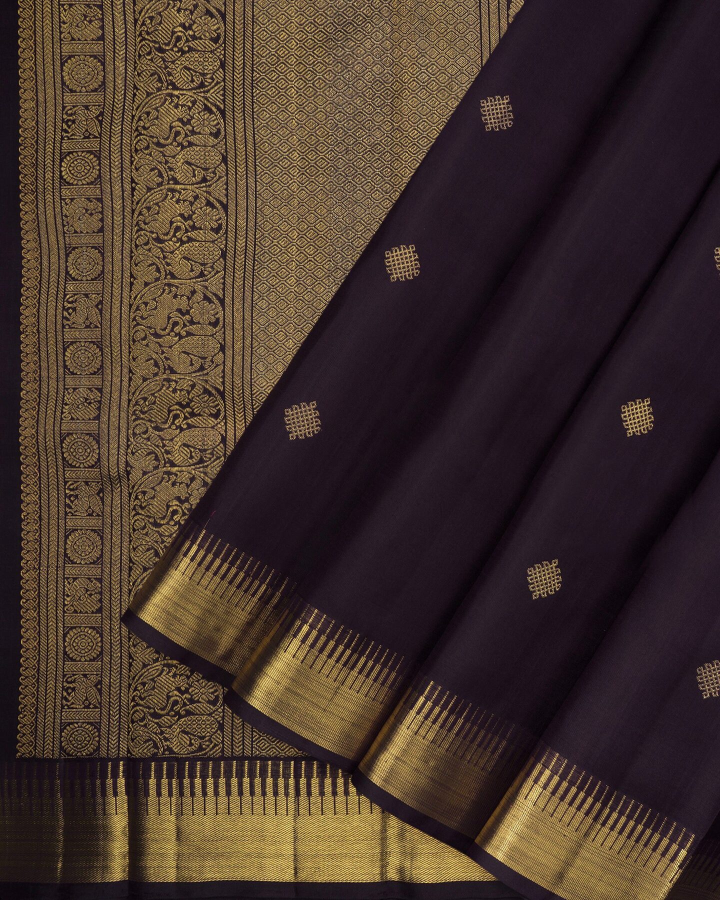 Dark Cocoa Kora Kanjivaram Silk Saree – The Saffron House