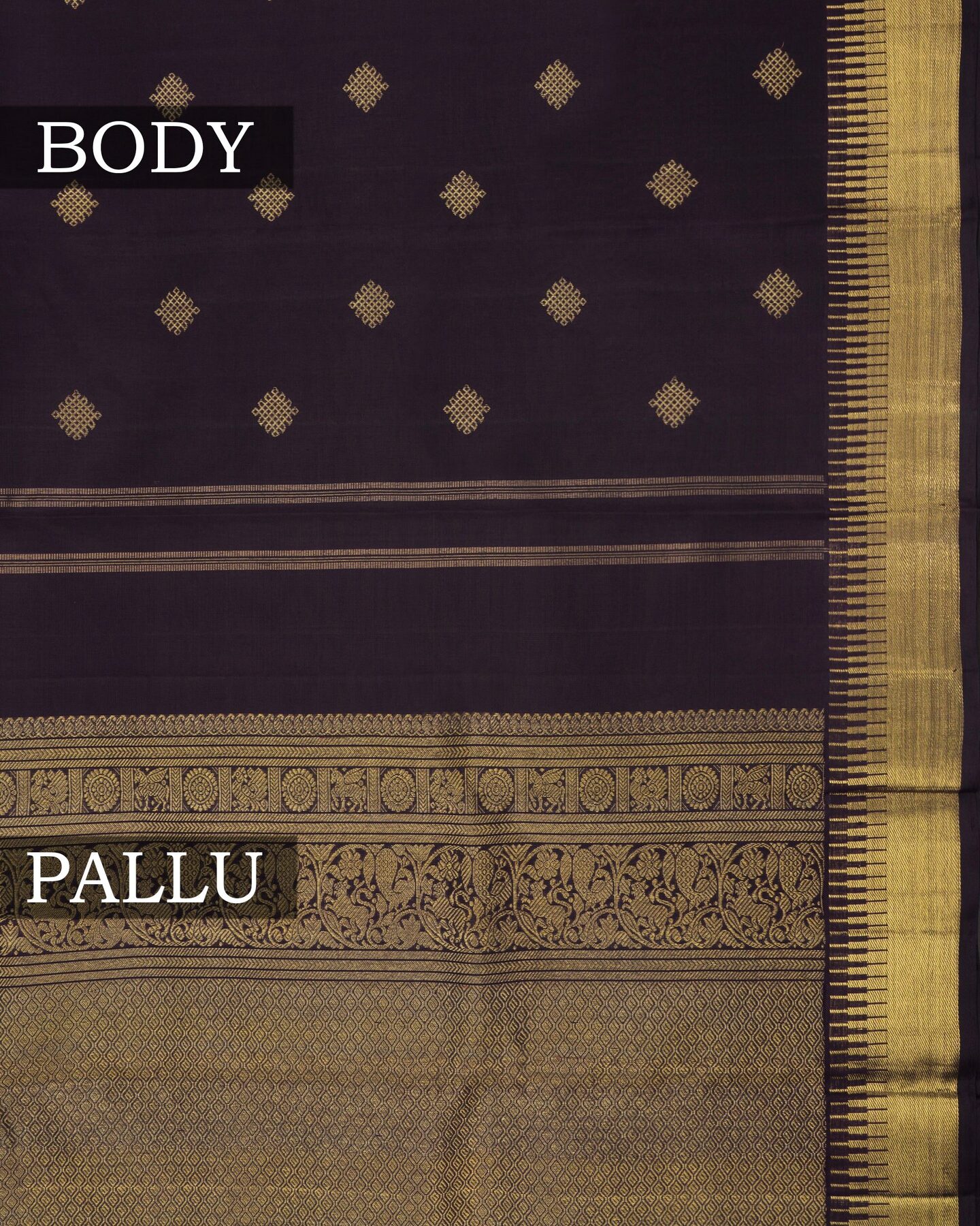 Dark Cocoa Kora Kanjivaram Silk Saree – The Saffron House