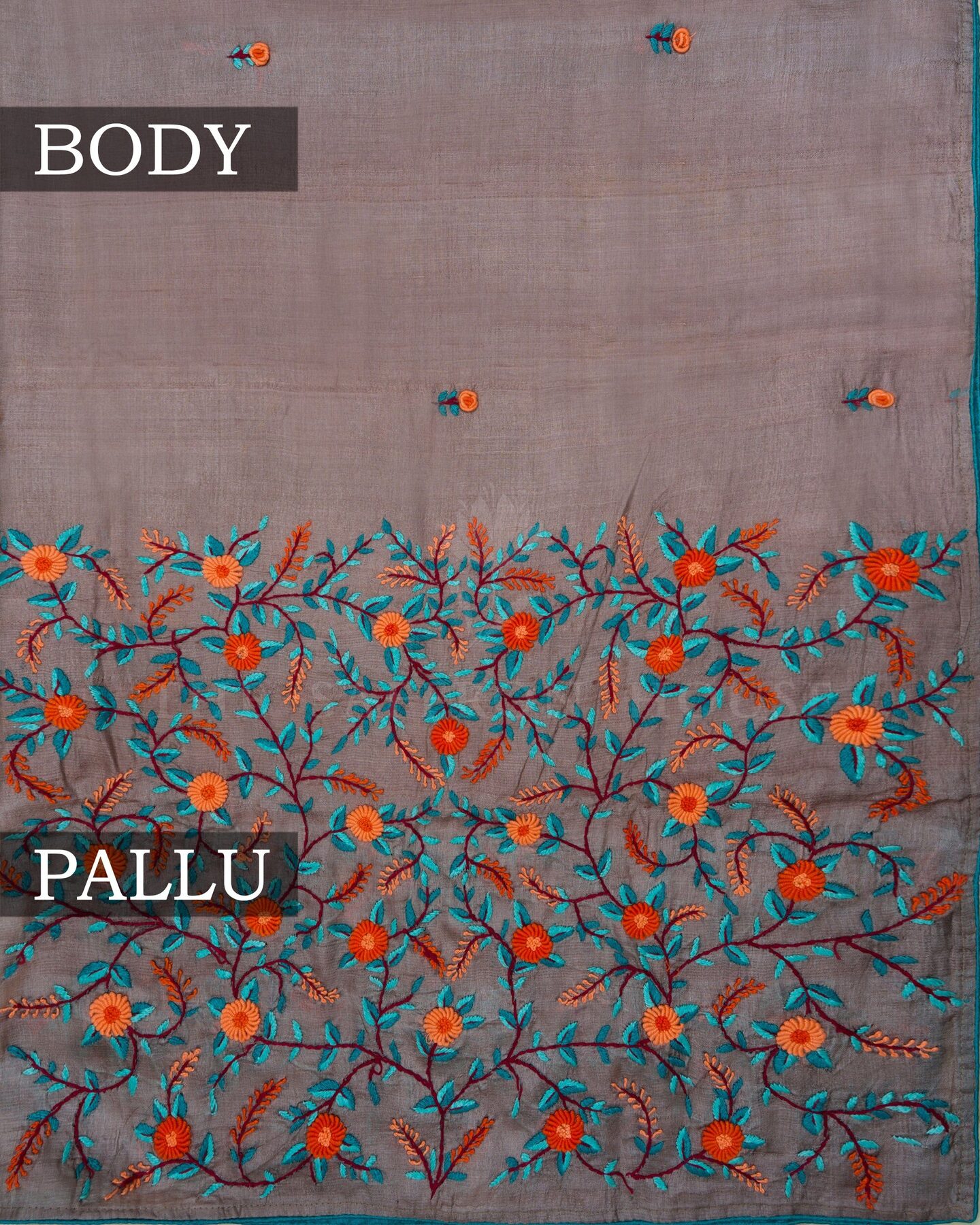 Slate Grey Tussar Silk Saree – The Saffron House