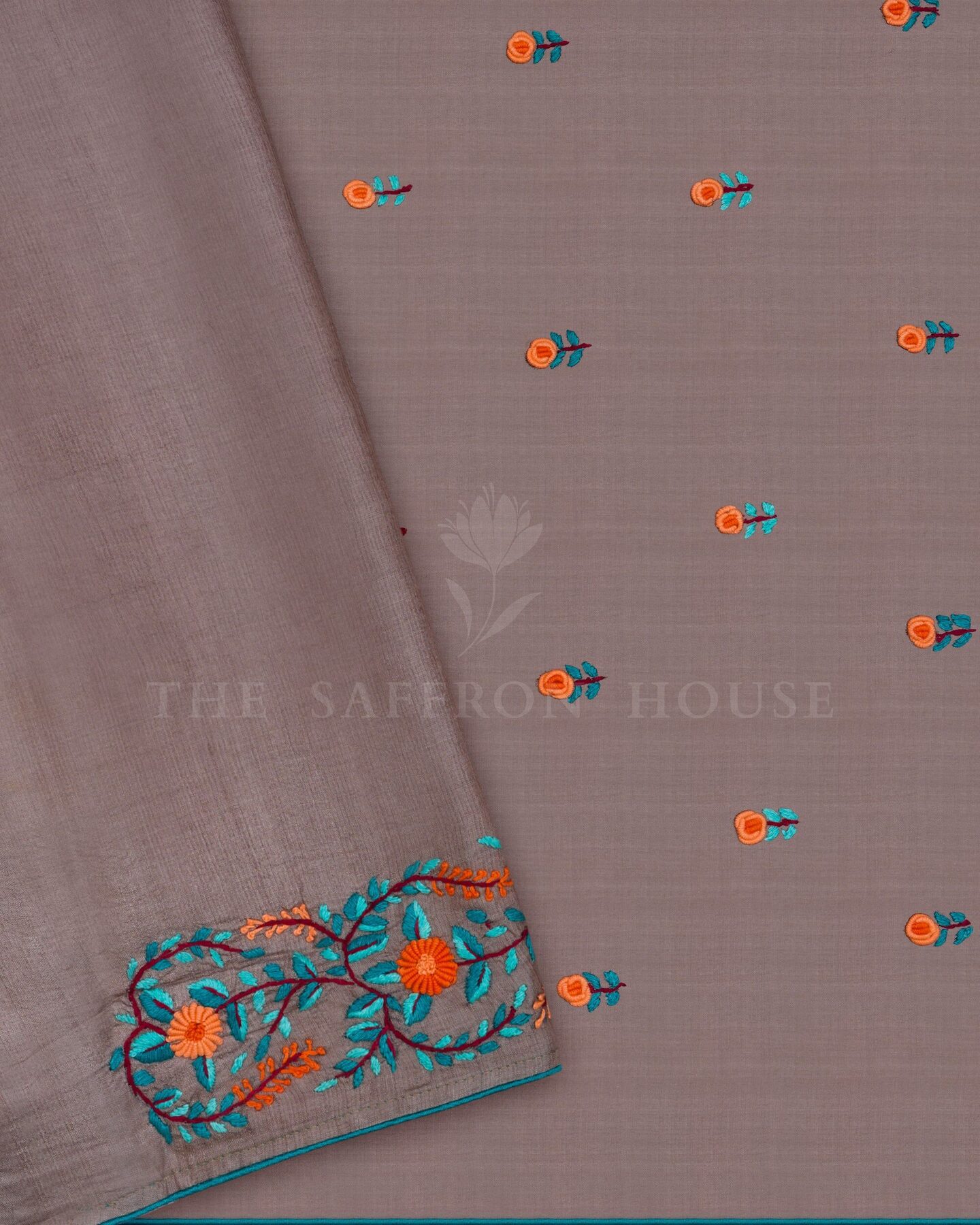 Slate Grey Tussar Silk Saree – The Saffron House