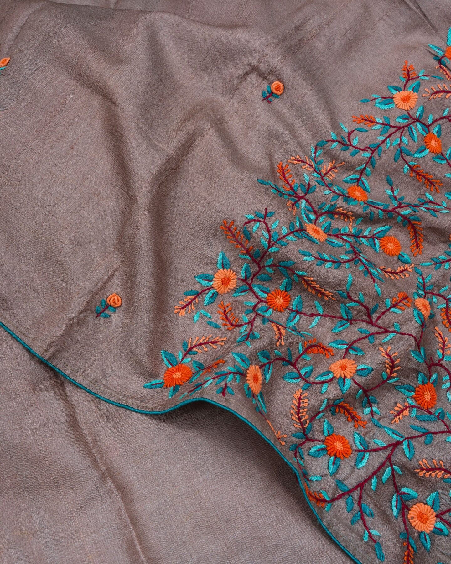 Slate Grey Tussar Silk Saree – The Saffron House