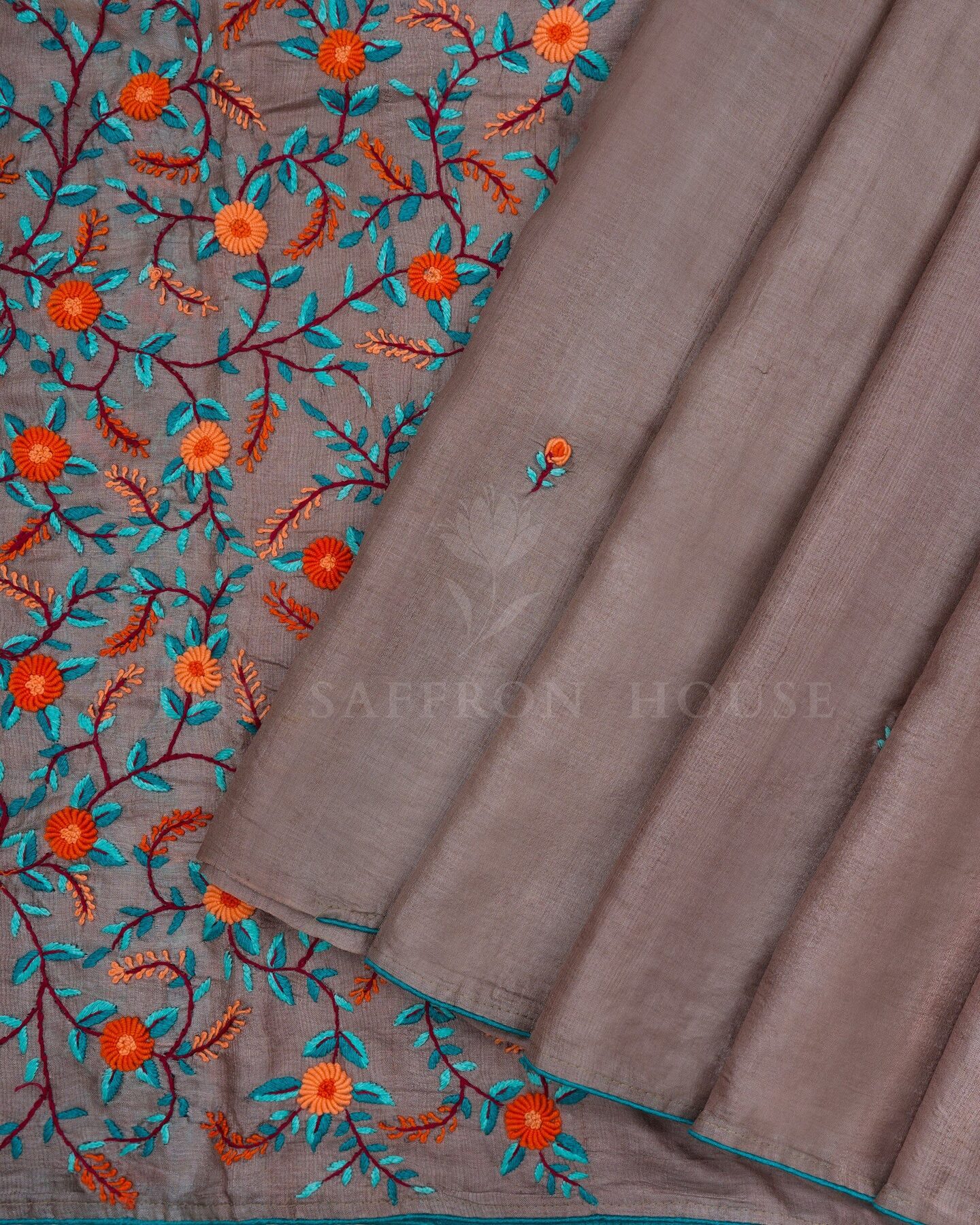 Slate Grey Tussar Silk Saree – The Saffron House