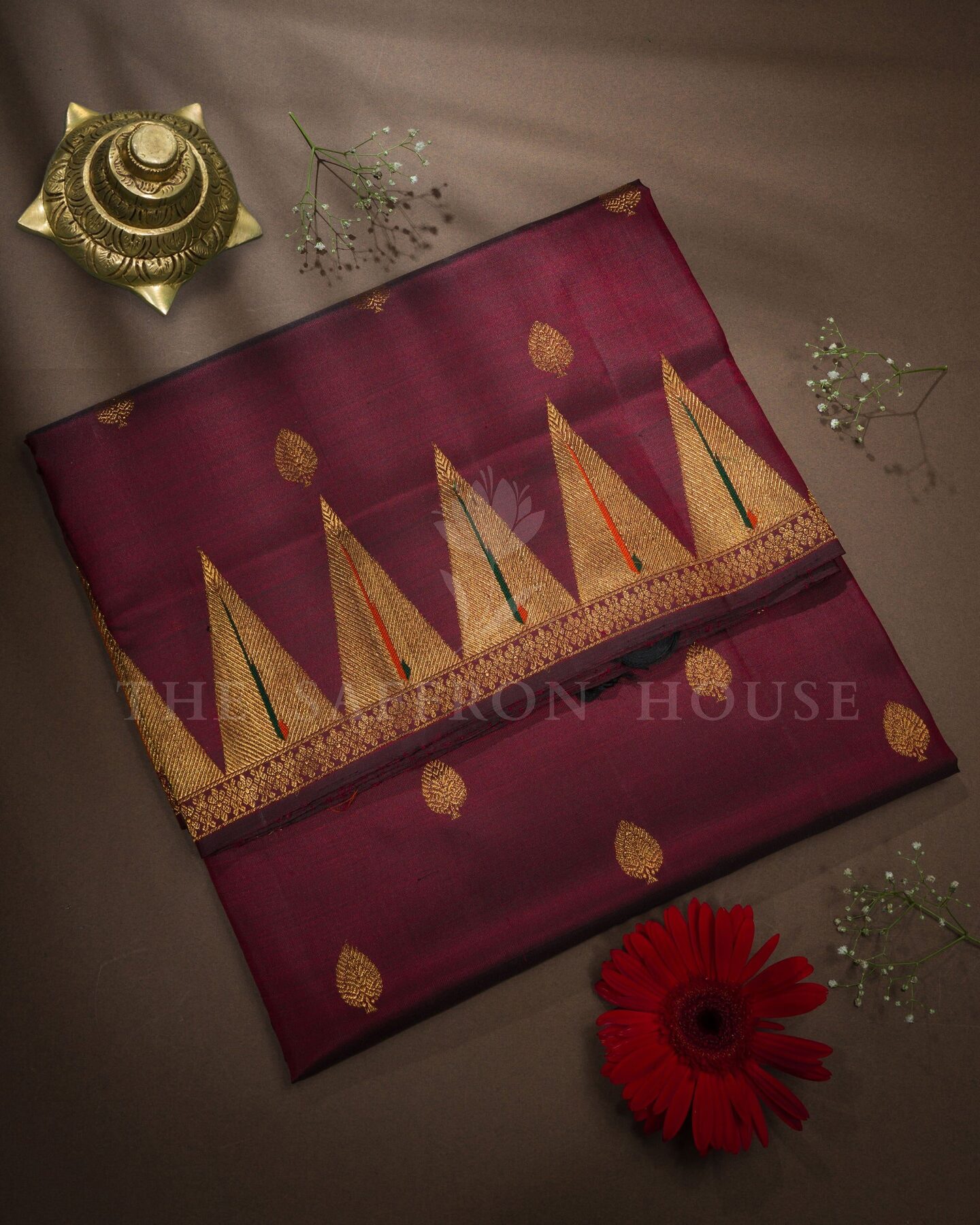 Deep Maroon Korvai Kanjivaram Silk Saree