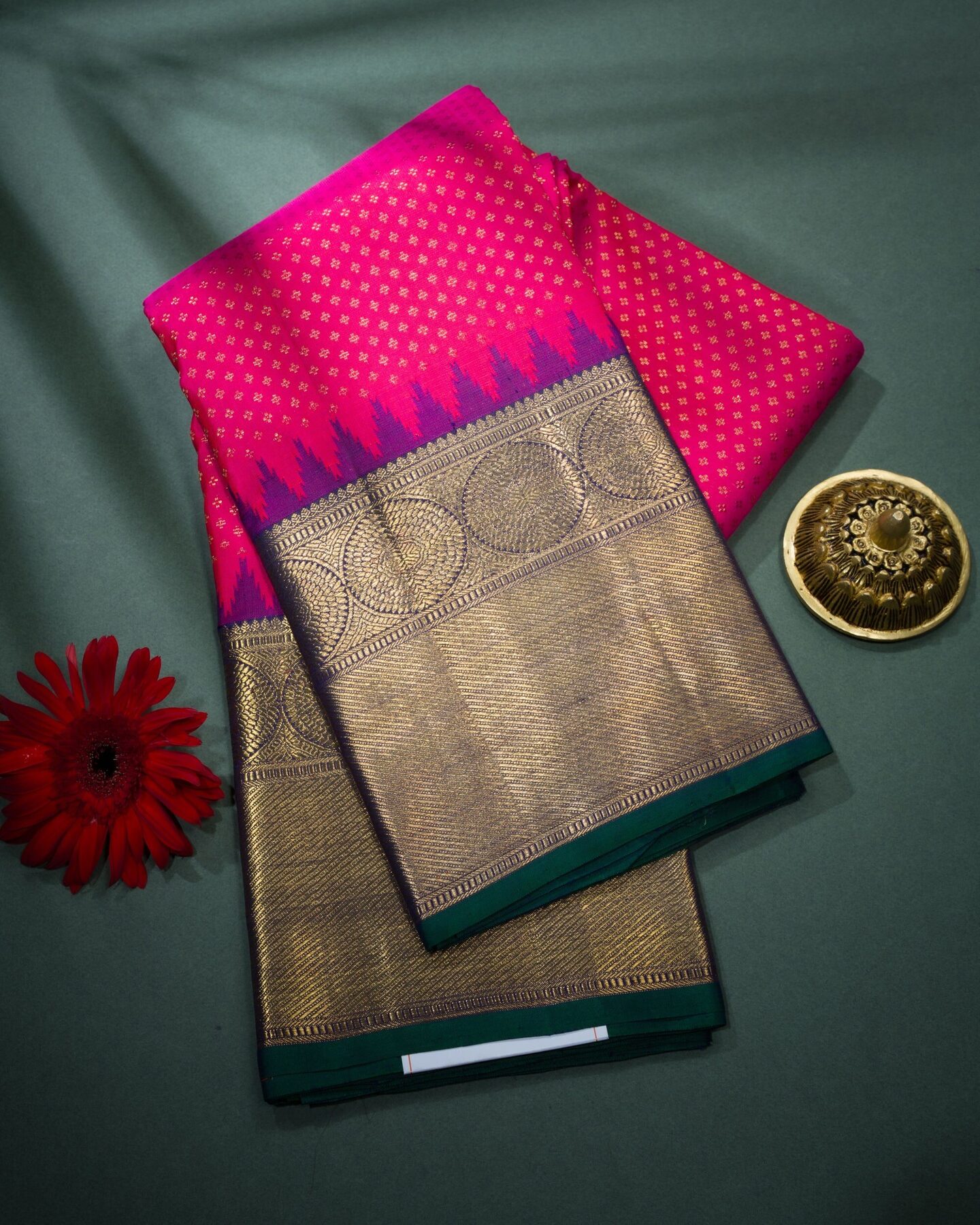 Pink And Midnight Blue Brocade Kanjivaram Silk Saree