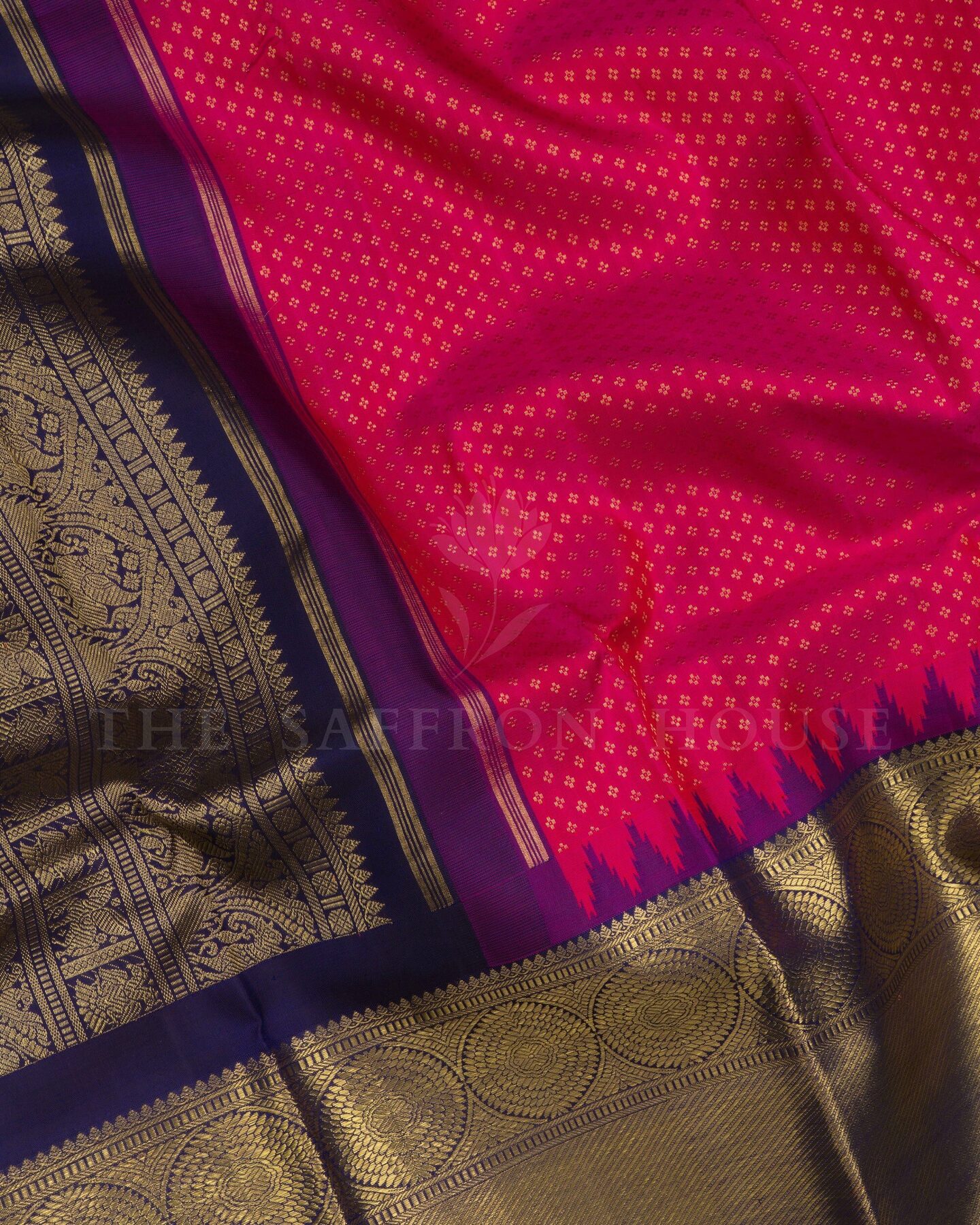 Pink And Midnight Blue Brocade Kanjivaram Silk Saree – The Saffron House