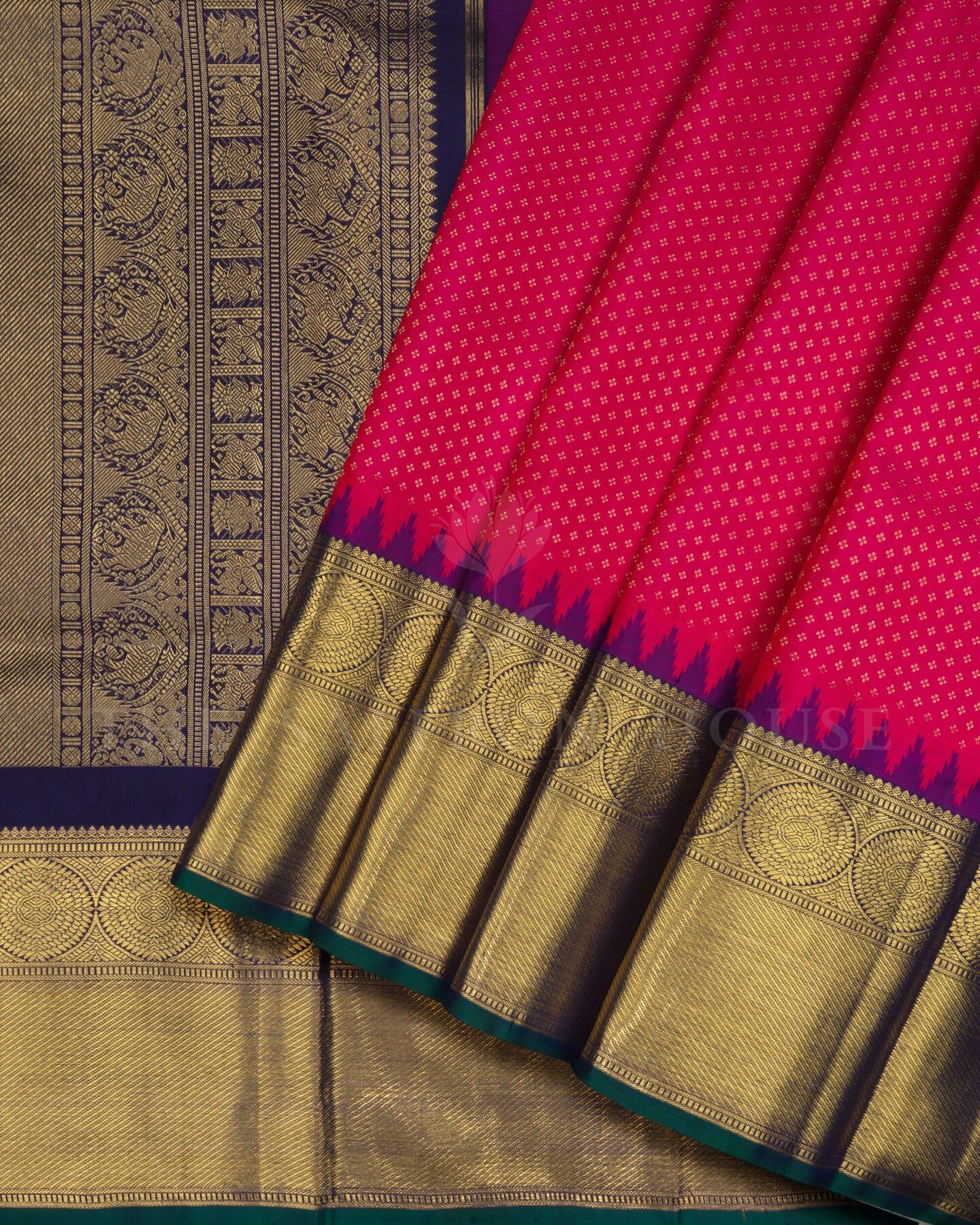 Pink And Midnight Blue Brocade Kanjivaram Silk Saree