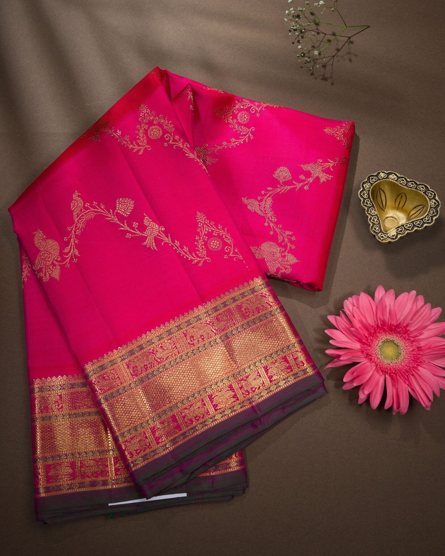 Deep Rani Pink Brocade Kanjivaram Silk Saree – The Saffron House