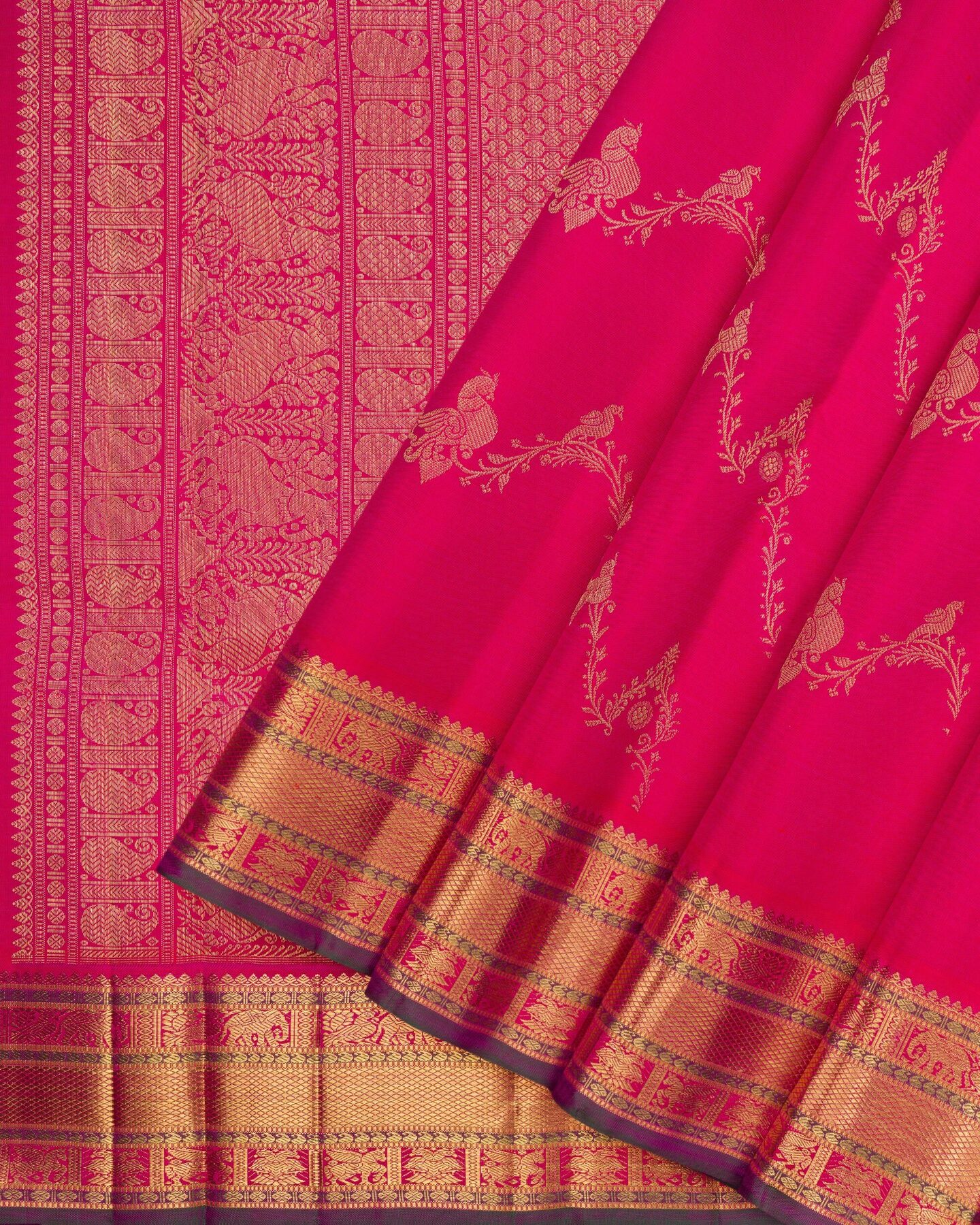 Deep Rani Pink Brocade Kanjivaram Silk Saree – The Saffron House