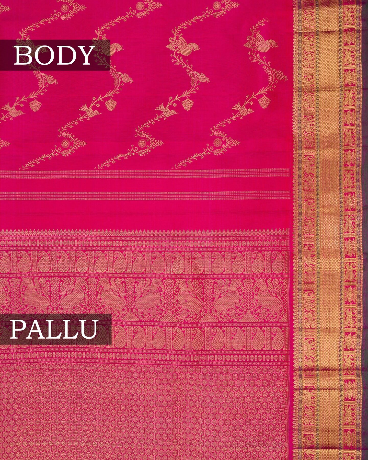 Deep Rani Pink Brocade Kanjivaram Silk Saree – The Saffron House
