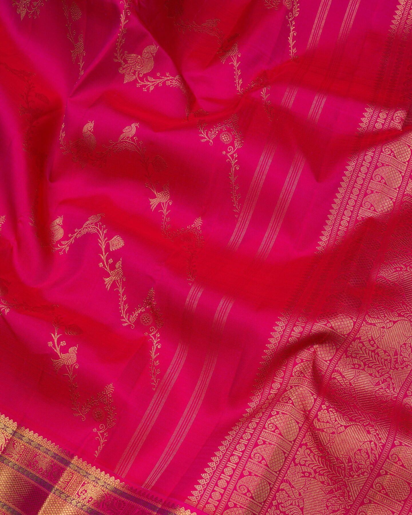 Deep Rani Pink Brocade Kanjivaram Silk Saree – The Saffron House