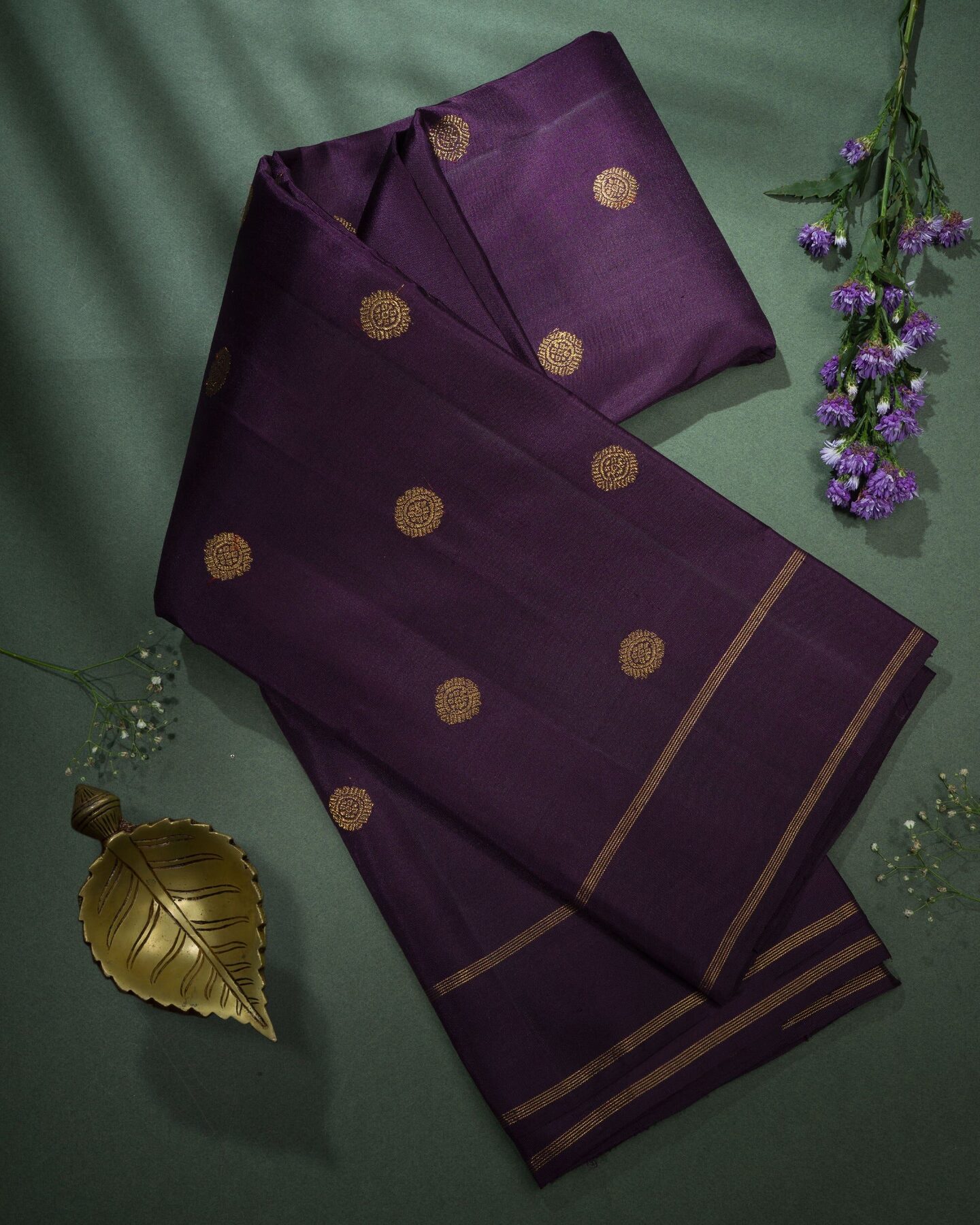 Midnight Wine Kora Kanjivaram Silk Saree – The Saffron House