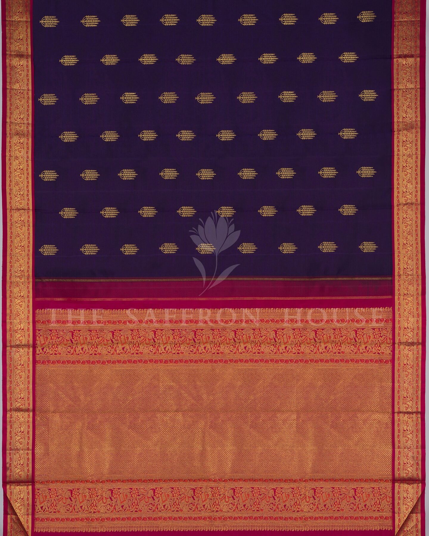 Aubergine And Rani Pink Kanjivaram Silk Saree – The Saffron House