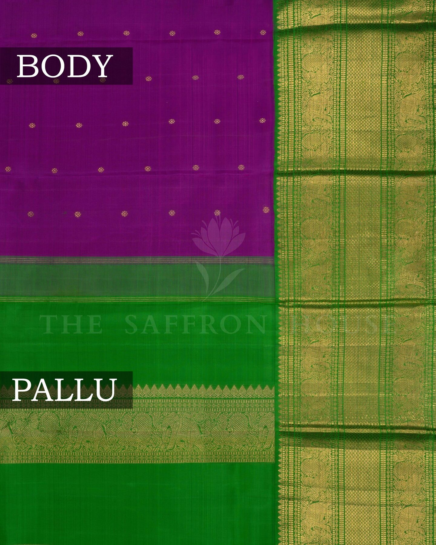 Magenta And Leaf Green Korvai Kanjivaram Silk Saree – The Saffron House