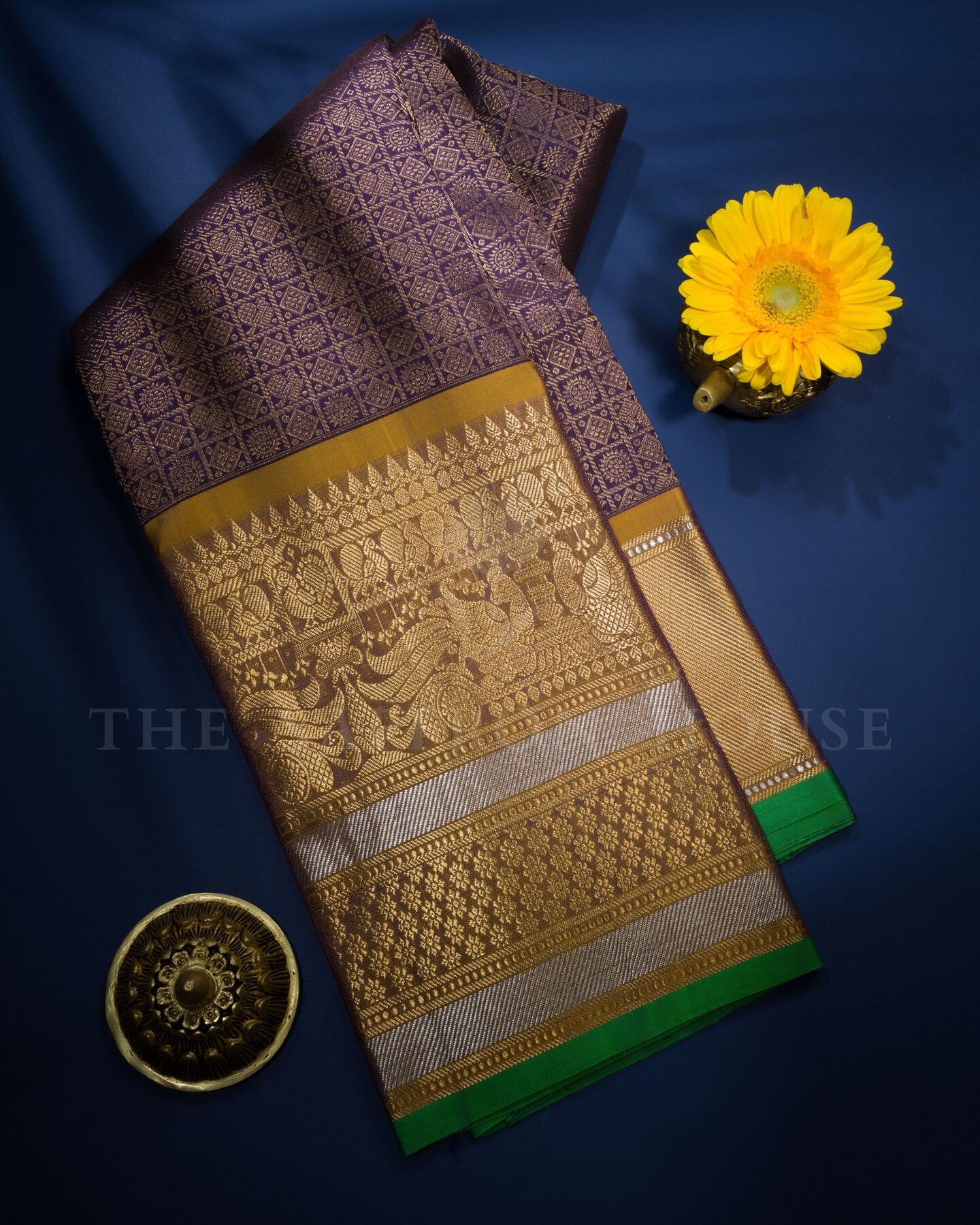 Purple And Antique Gold Kattam Kanjivaram Silk Saree – The Saffron House