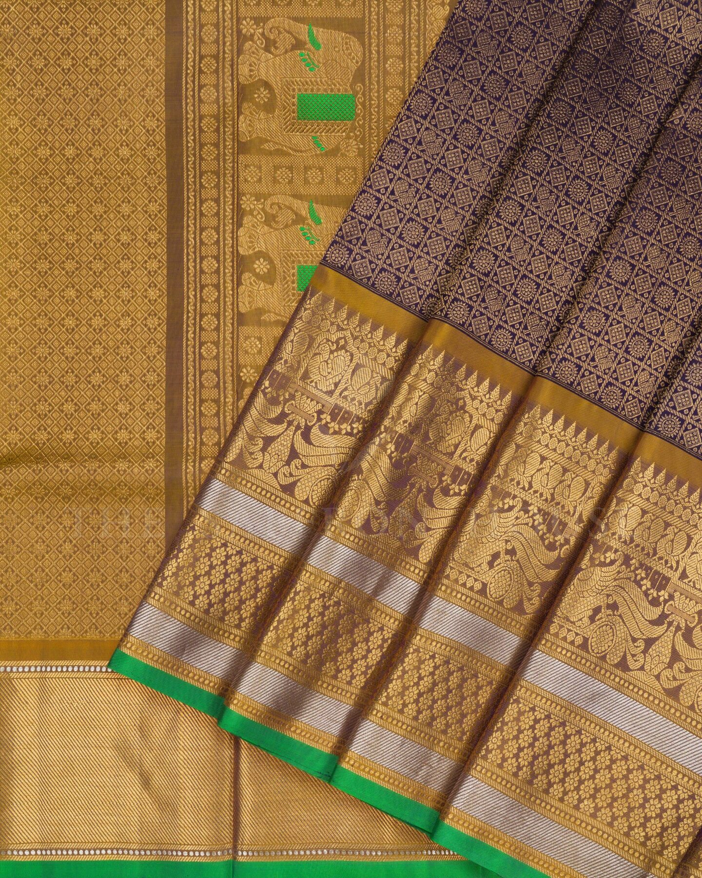 Purple And Antique Gold Kattam Kanjivaram Silk Saree – The Saffron House