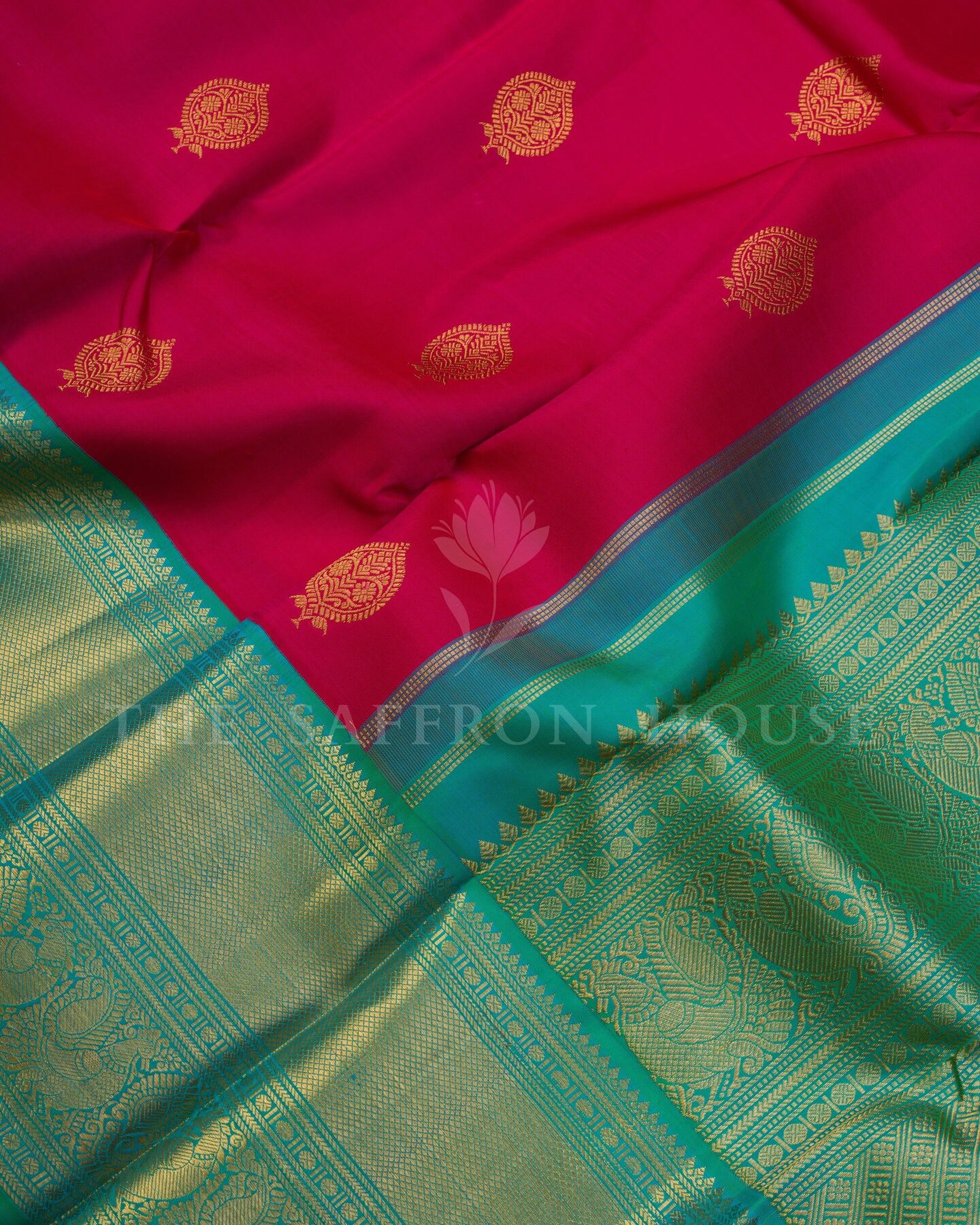 Pink And Sea Green Kanjivaram Silk Saree – The Saffron House