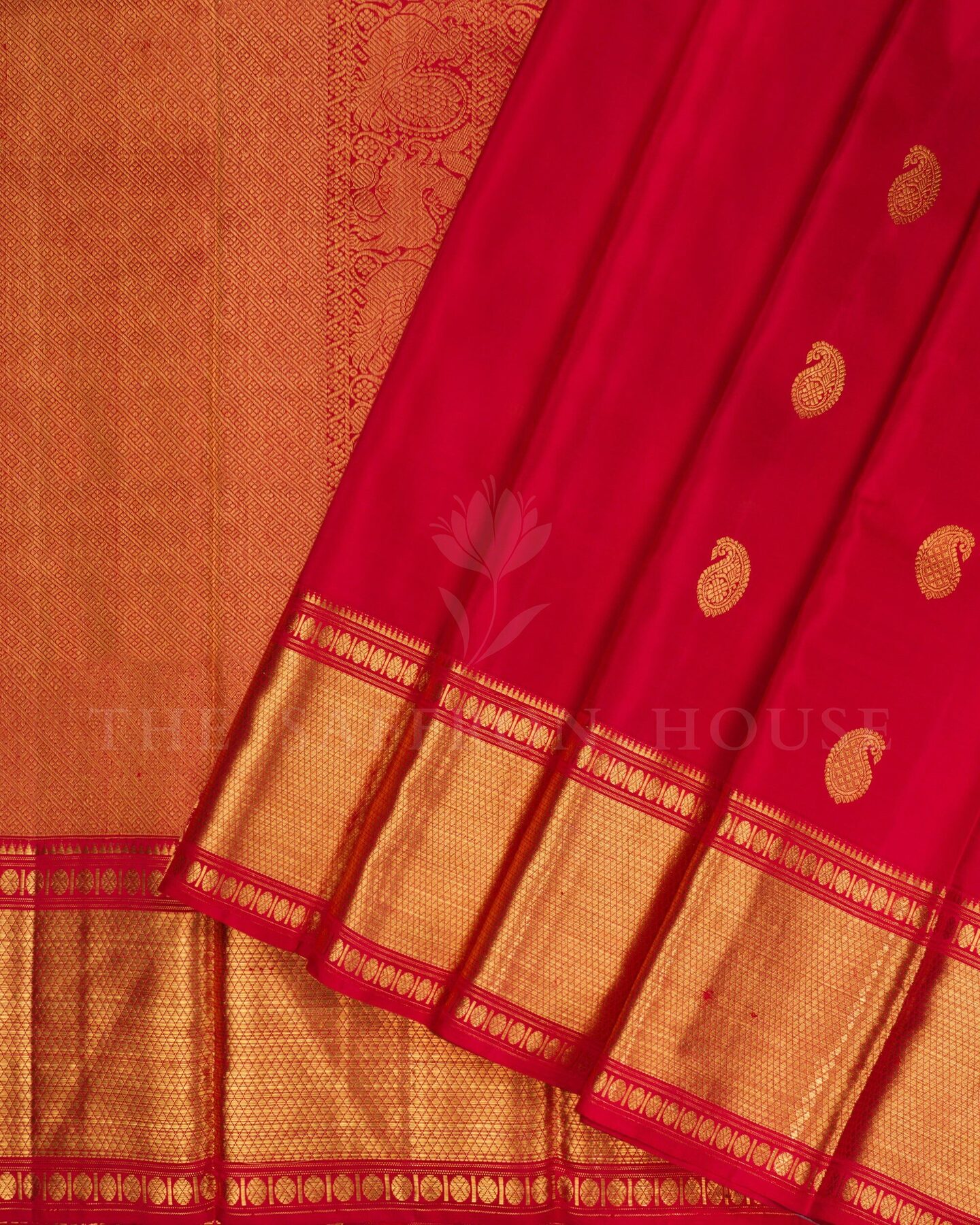 Red Brocade Kanjivaram Silk Saree – The Saffron House
